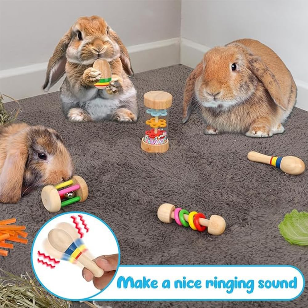 6 Pcs Wooden Safe Rabbit Toys, Bite-Resistant Guinea Pigs Toys for Chinchillas Hamsters Small Animals Playing Teeth Grinding Indoor Outdoor Bunny Gifts image number 2
