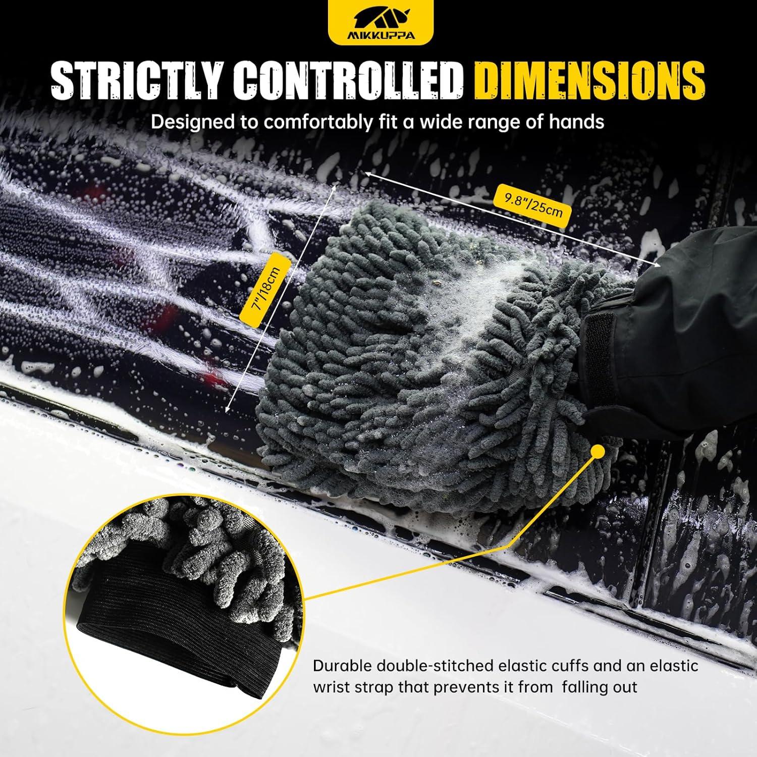 MIKKUPPA Car Wash Mitt Microfiber - Double-Sided Chenille Scratch Free Mitt with Waterproof Inner for Car Washing Home Cleaning (Gray, 2Pack, 10'' X 7'') image number 2