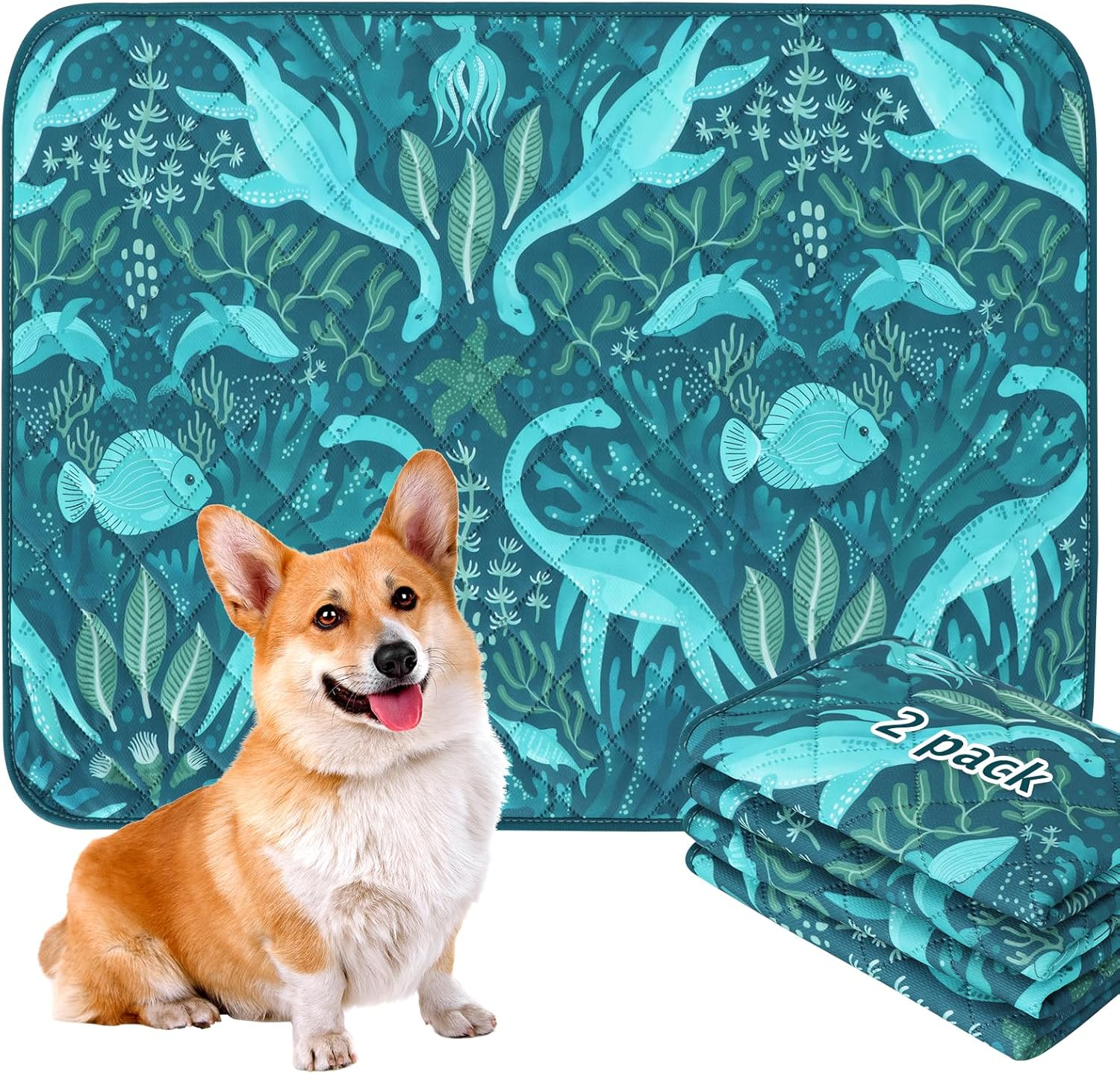 BVAGSS Washable Pee Pads for Dogs, 2 Pack Reusable Leakproof Puppy Wee Wee Pad, Non-Slip Waterproof Pet Training Pads, Super Absorbent Whelping Pads XH081 (90X60Cm,Pink Dinosaur)