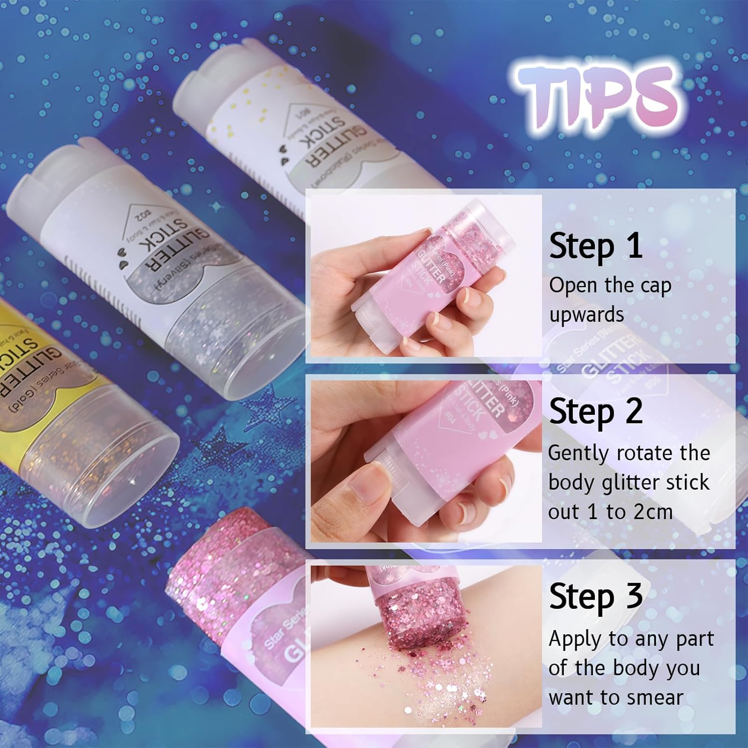 DAGEDA Body Glitter Stick, Mermaid Sequins Glitter Stick Face Body Sparkling Glitter, Chunky Holographic Hair Glitter, Durable Glitter Lips Nails Festival Rave Halloween Glitter Makeup(02 Silver) - Pink image number 2