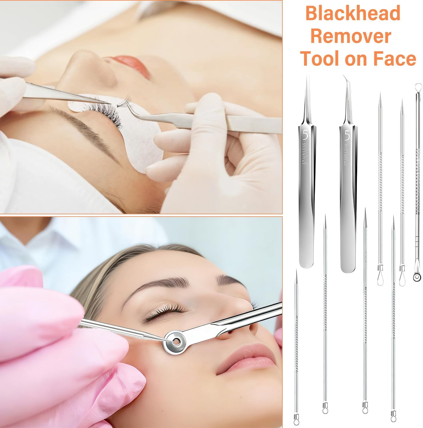 14 PCS Blackhead Remover Comedone Extractor Acne Removals Kits, Pimple Popping Kit, Professional Stainless Steel Pimple Popper Tool Kit, Blackhead Remover Tool on Face with Metal Case image number 3
