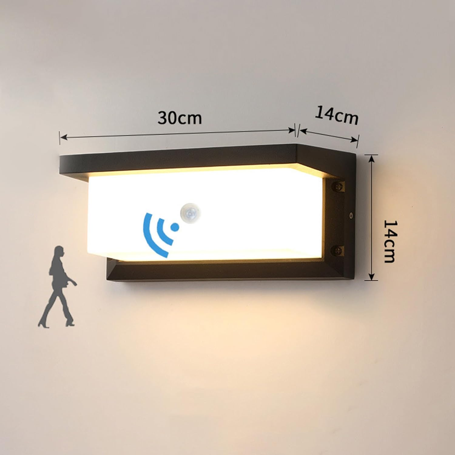 LED Outdoor Wall Light with Motion Sensor Wall Lamp IP65 Waterproof Wall Sconce Aluminium Fixtures Black Modern Indoor Courtyard Garden Terrace Patio Villa Corridor 3000K/6500K (White Light,30Cm 50W) image number 6