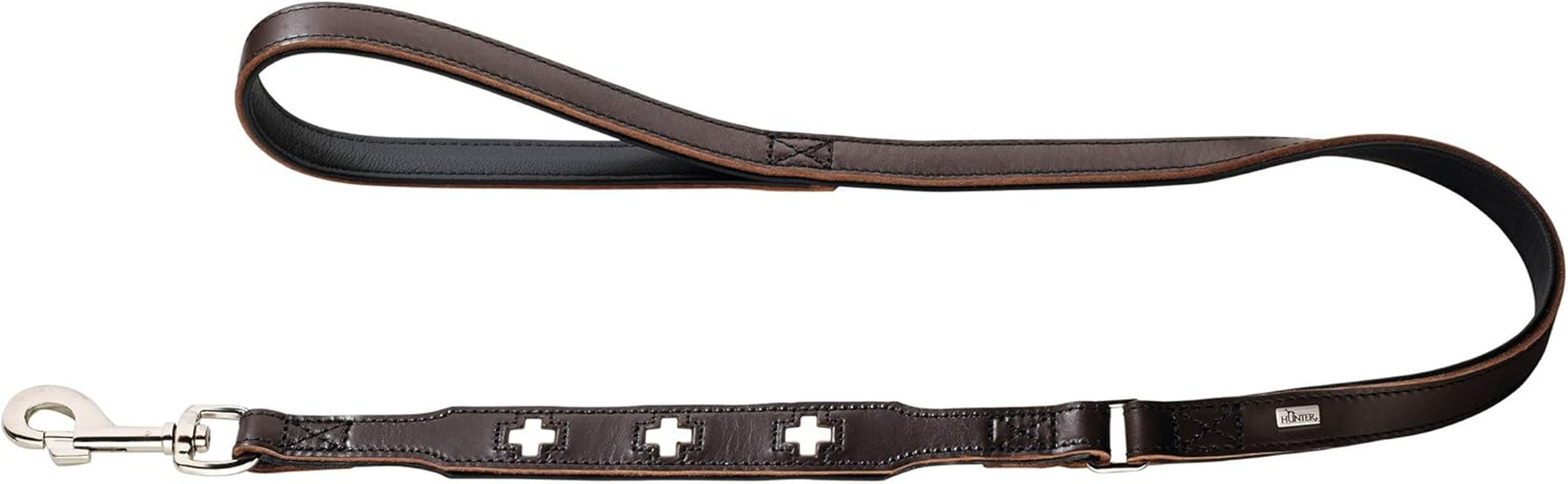HUNTER Swiss Dog Lead Colour: Black, Exclusive Cowhide Leather, Swiss Cross, Elegant Look, Particularly Tear-Resistant, Soft Hand Strap, Durable, Made in Germany, Size: 18/100