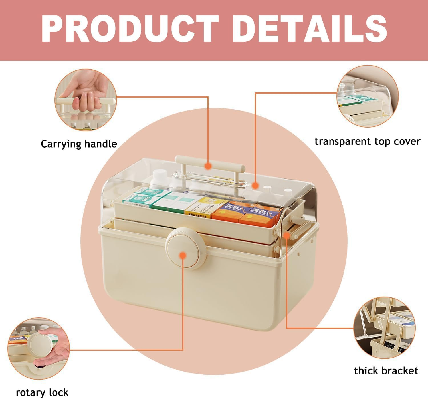 3-Shelf Multi-Purpose Storage Box,Plastic Medical Storage Containers Medicine Box, Large Portable, Sorting Boxes for Small Parts, Hair Accessories and Cosmetics, Medicine Organiser, Craft Organiser image number 4
