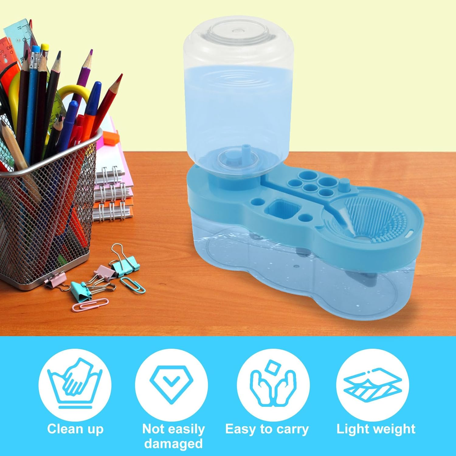 MABCIRY Paint Brush Cleaner with Water Circulation Tool, Paint Tray, Rinser with Drain and Brush Holder - Painting Station for Acrylic Watercolor (Blue) - Blue image number 4