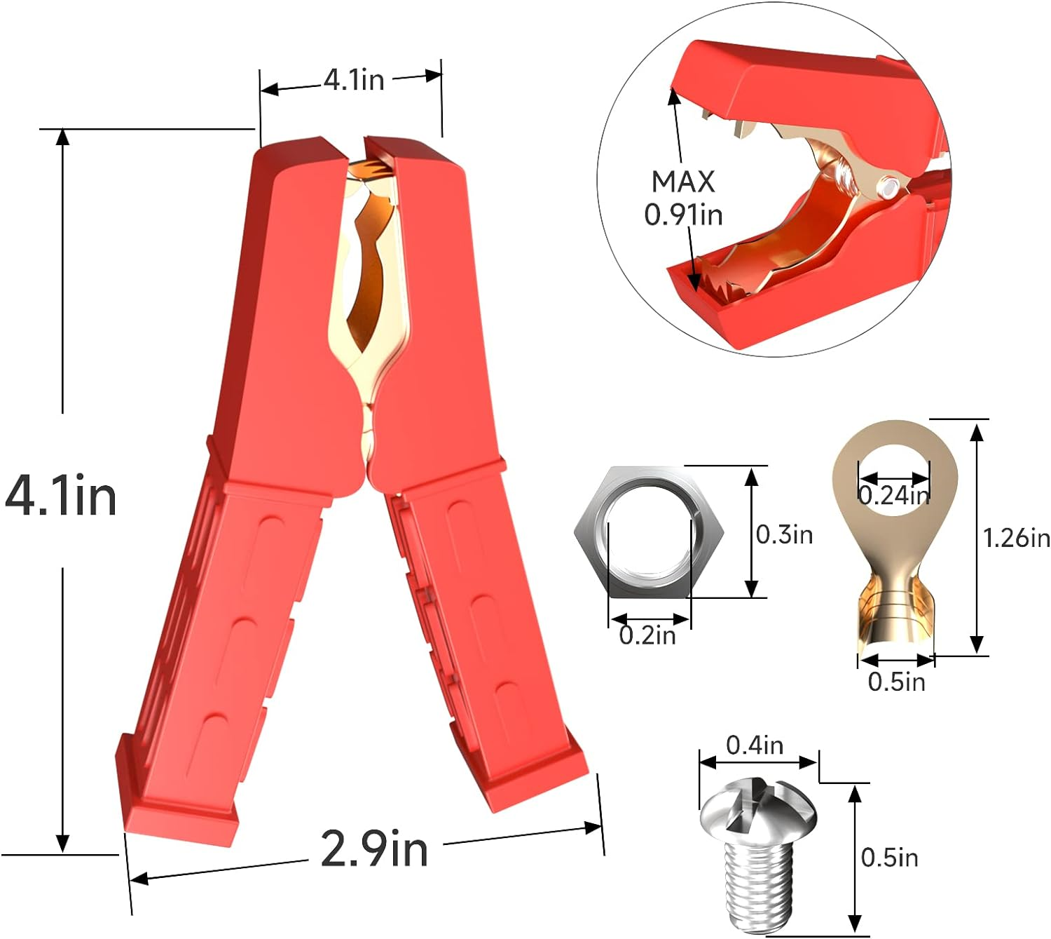 Goupchn Heavy Duty Crocodile Clamps Pure Copper 500A Car Battery Charger - 2PCS Power Replacement Battery Alligator Clips Jumper Cable Clamps Welder Clips for Car Automotive Vehicle Boat image number 5