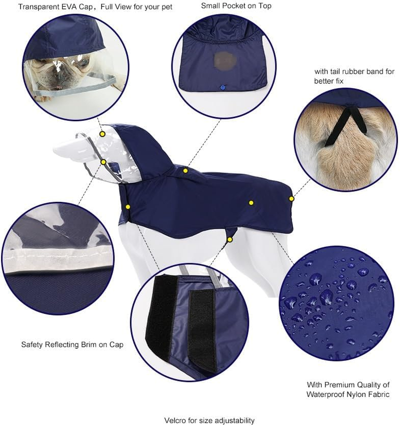 Waterproof Dog Raincoat Hooded Rain Poncho Slicker, Adjustable Pet Rain Jacket with Reflective Strip and Packable Pocket, Lightweight Dog Rain Coats for Small Medium Large Dogs (Blue, L) image number 1