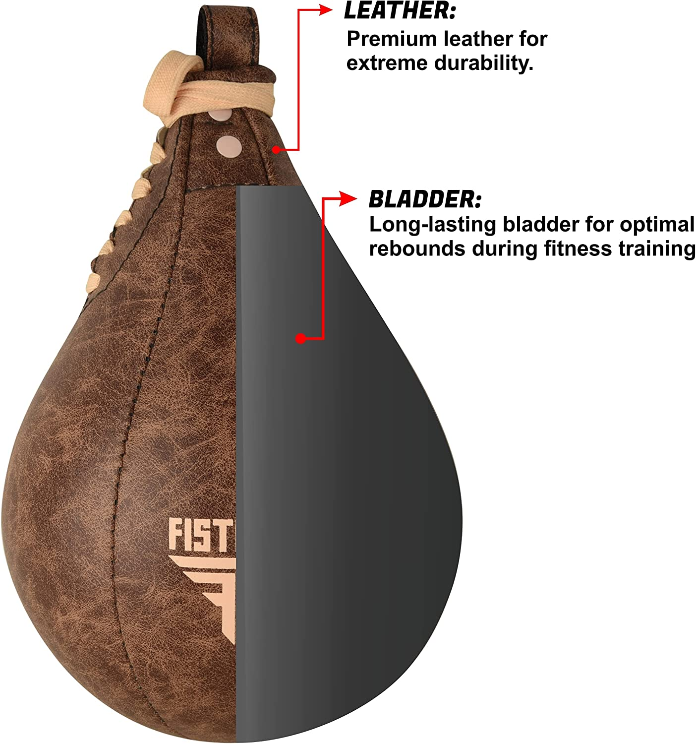FISTRAGE Speed Bag Boxing Ball Leather MMA Muay Thai Training Punching Dodge Striking Kit with Free Hanging Swivel Workout Speedball Kicking Platform Equipment - Vintage Beige image number 3