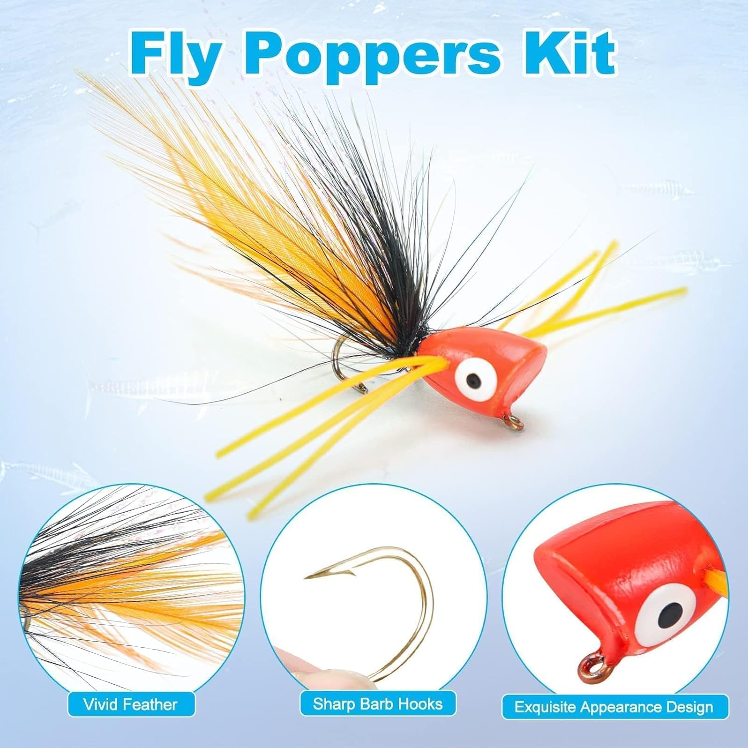 Ansnbo Fly Fishing Poppers Flies for Trout Bass Salmon Panfish Bluegill Crappie Fly Popper Lures - Transparent image number 4