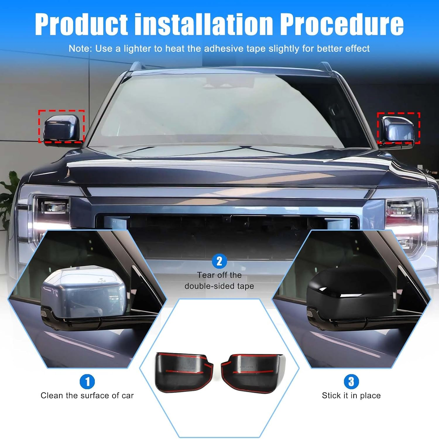 Side Door Mirror Cover Protector Compatible with BYD Shark 2024-2025 Accessories | ABS Exterior Rearview Mirror Shell Cap Trim | 2PC Set (Glossy Black) image number 2