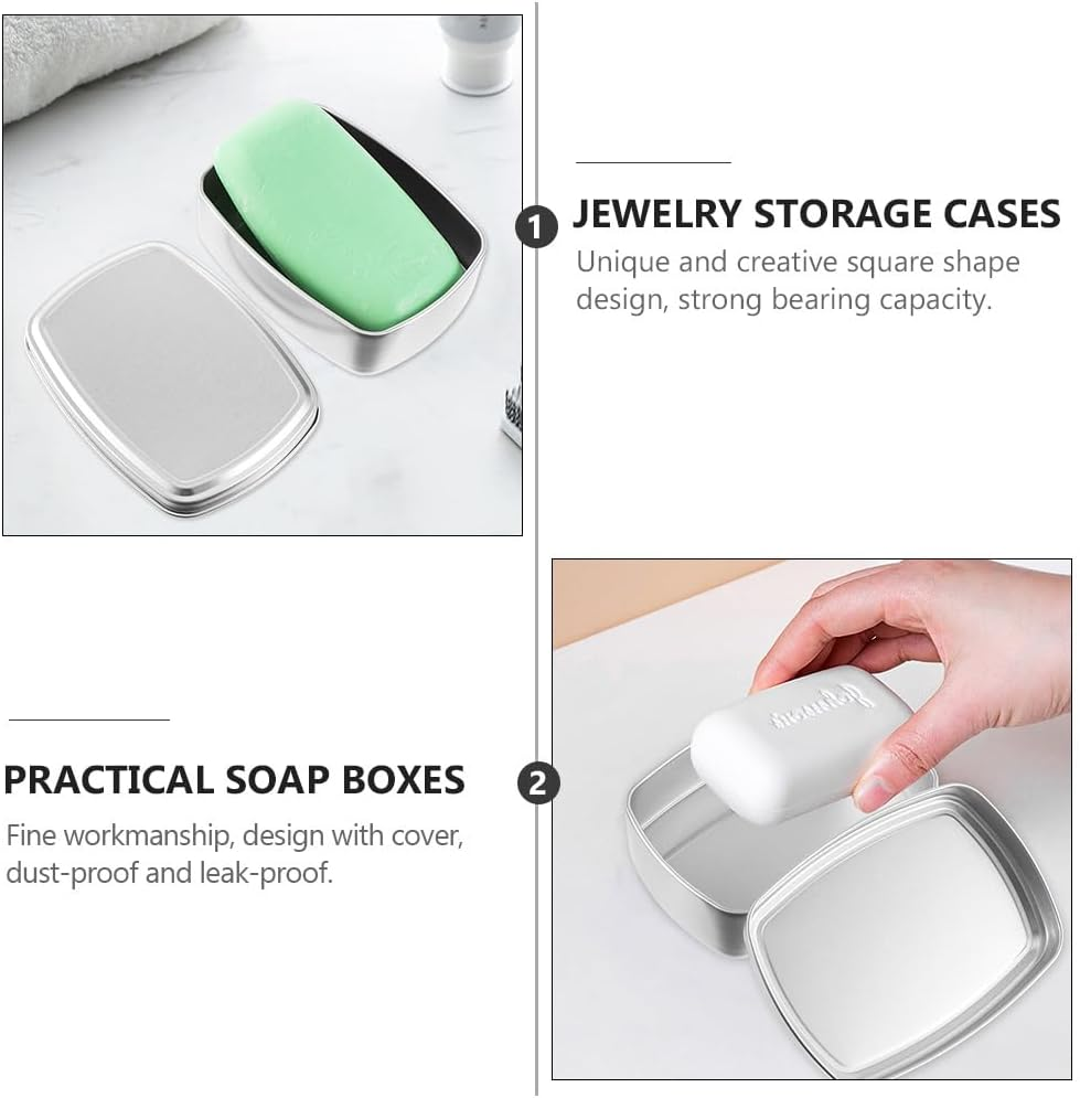 DECHOUS 2 Pcs Aluminum Soap Case Metal Bar Soap Holder with Lid Portable Travel Soap Container Cosmetic Containers Soap Boxes for Home Travel 120Ml image number 3
