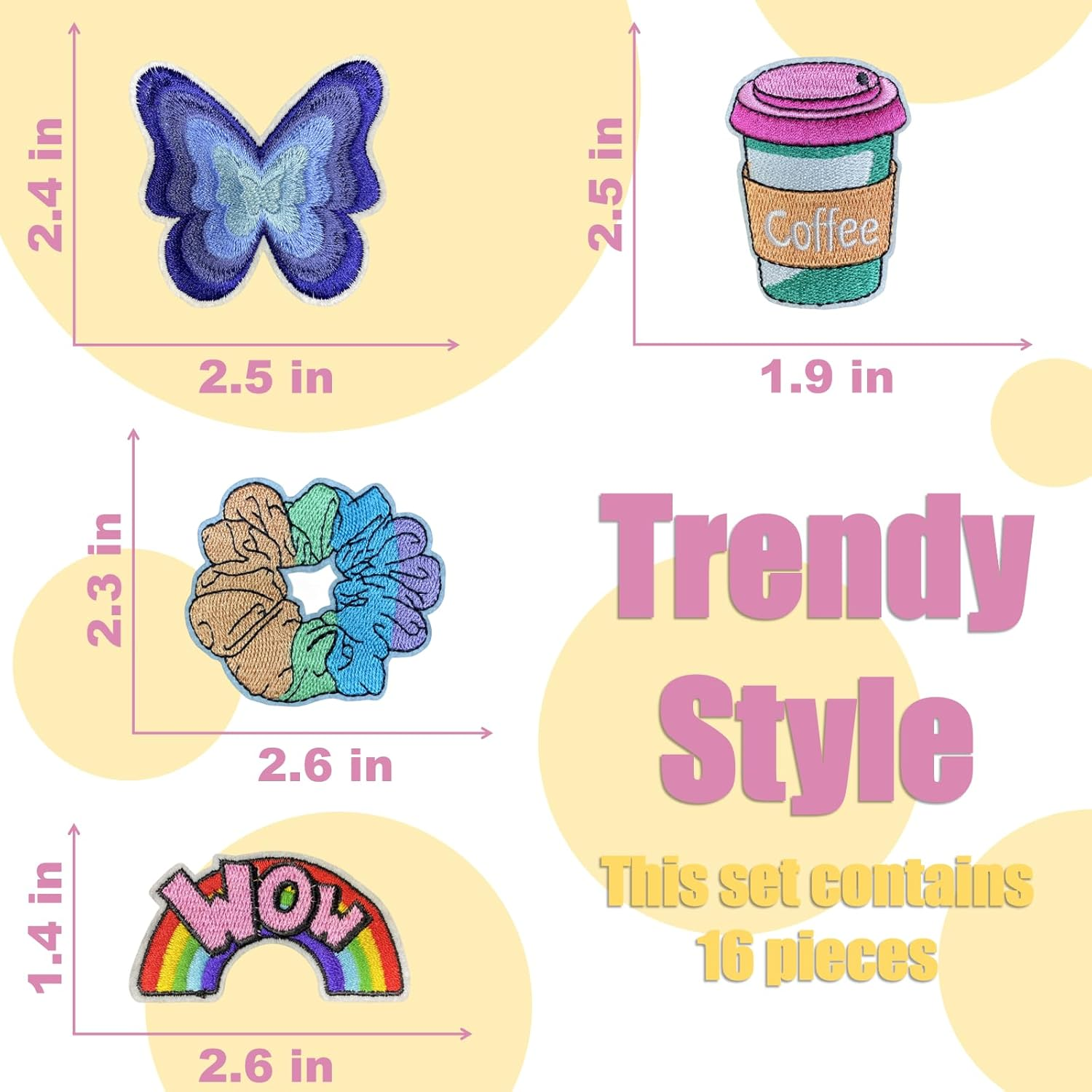 Trendy Patch, Fashion Iron on Patches, Cute DIY Sewing Decor Patches for Backpacks, Embroidery Applique Aesthetic Stuff for Clothing, Jackets, Jeans (Trendy4 16 Pcs) image number 2