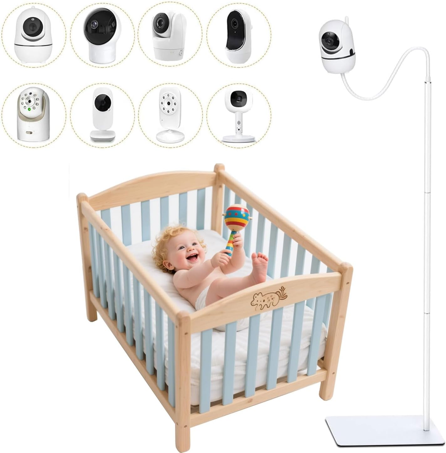 Baby Monitor Floor Stand Holder Compatible with Infant Optics DXR 8 & DXR-8 Pro,Nanit Pro & Flex Stand,Eufy E110,Hellobaby,Owlet and Any Cameras with 1/4 Screw Mount,Adjustable Height,More Safety image number 2