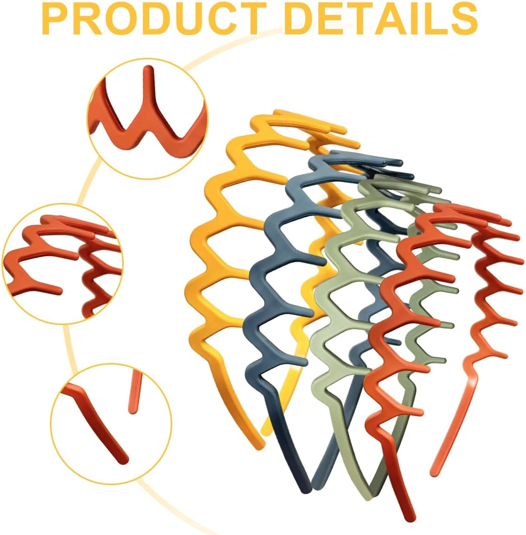 7 PCS Zig Zag Headband for Women'S Hair Plastic Non-Slip U Shape Shark Tooth Comb Headbands Hair Bands with Wavy Teeth for Women Men Face Washing Makeup Hair Styling Accessories image number 4