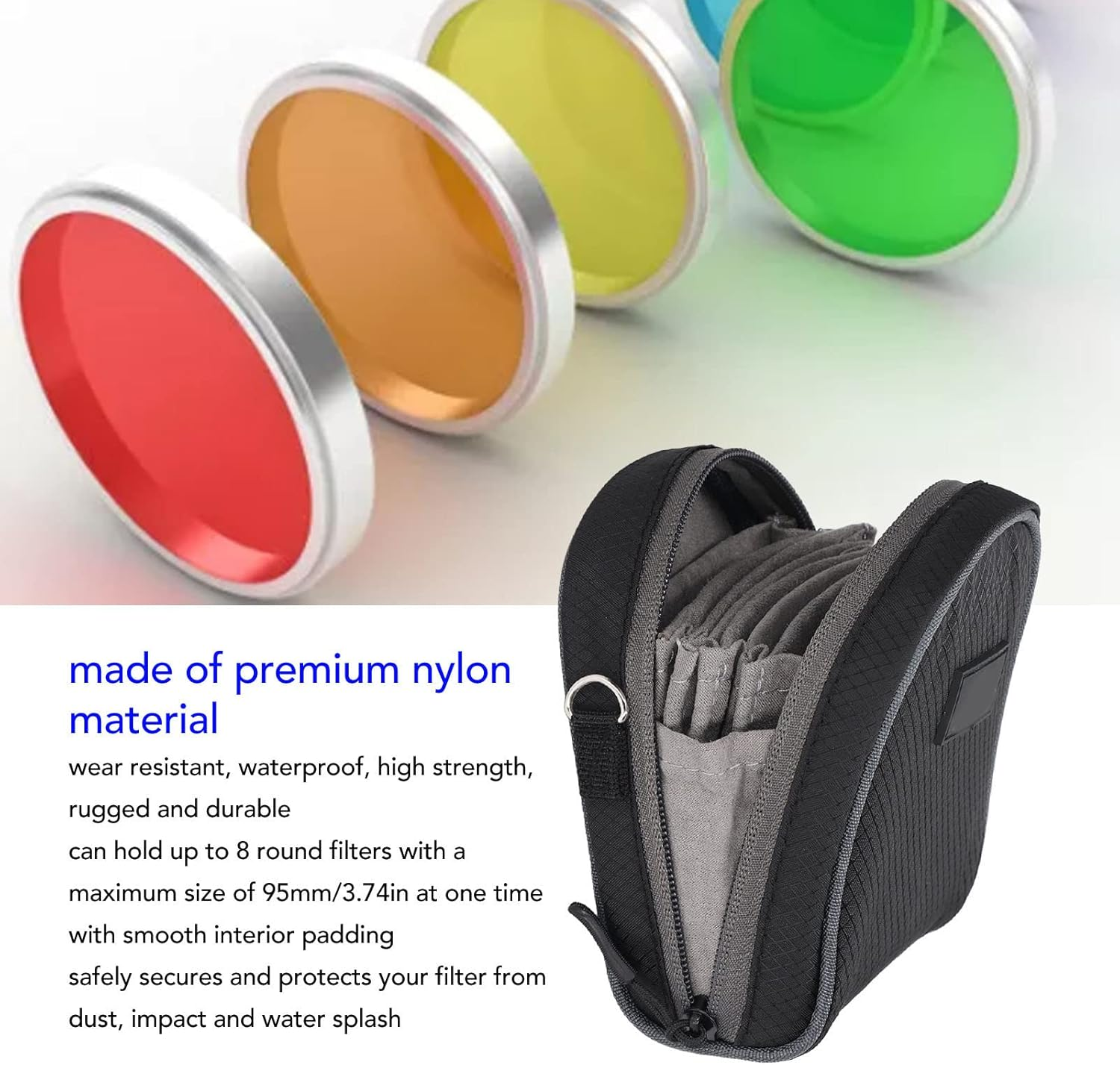 Dpofirs 8 Lens Filter Pouch for up to 95Mm, Travel Carry Lens Filter Pouch, Dustproof and Waterproof Filter Case with Shoulder Strap image number 2