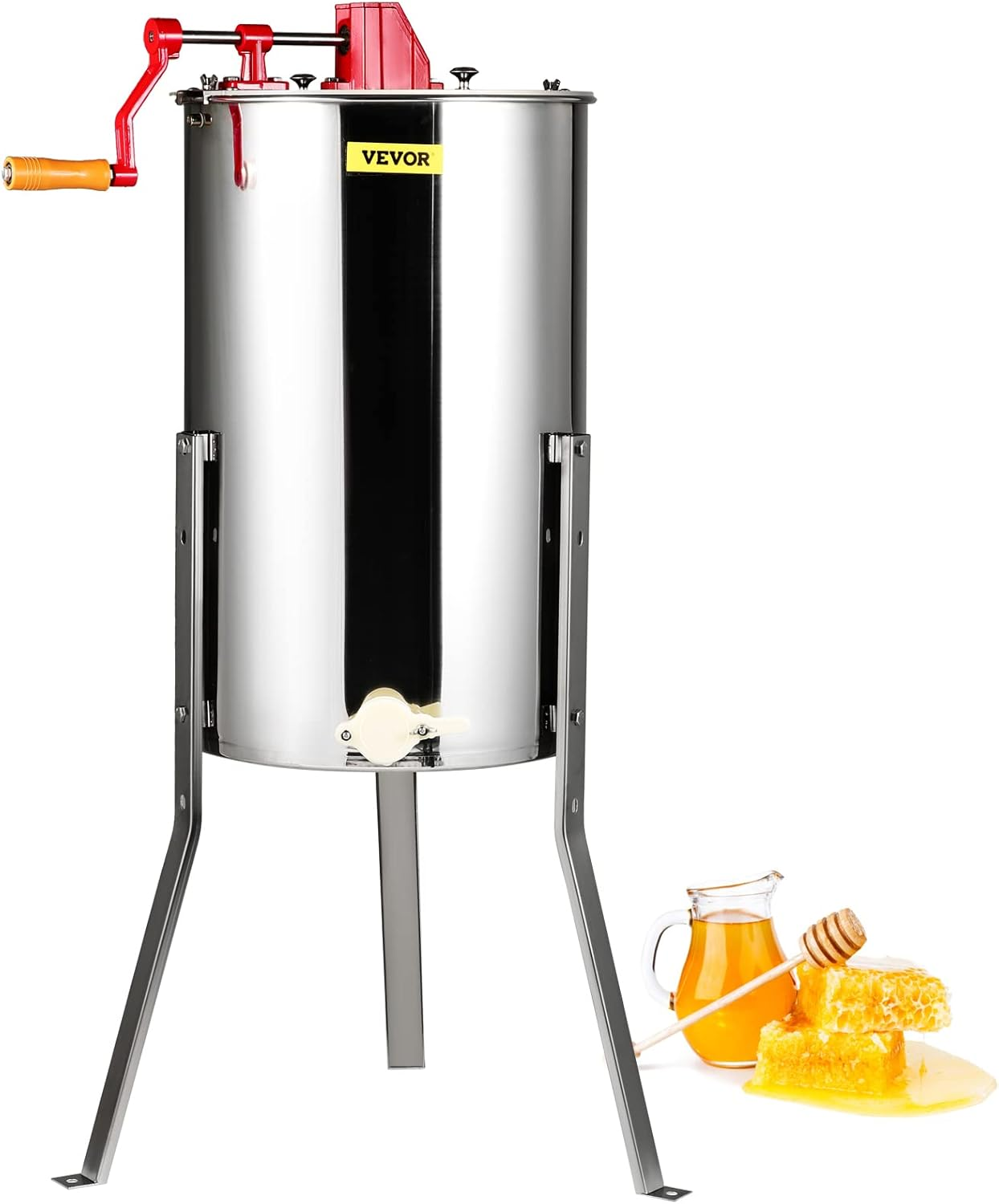 VEVOR Manual Honey Extractor, 2/4 Frames Honey Spinner Extractor, Stainless Steel Beekeeping Extraction, Honeycomb Drum Spinner with Lid, Apiary Centrifuge Equipment with Height Adjustable Stand
