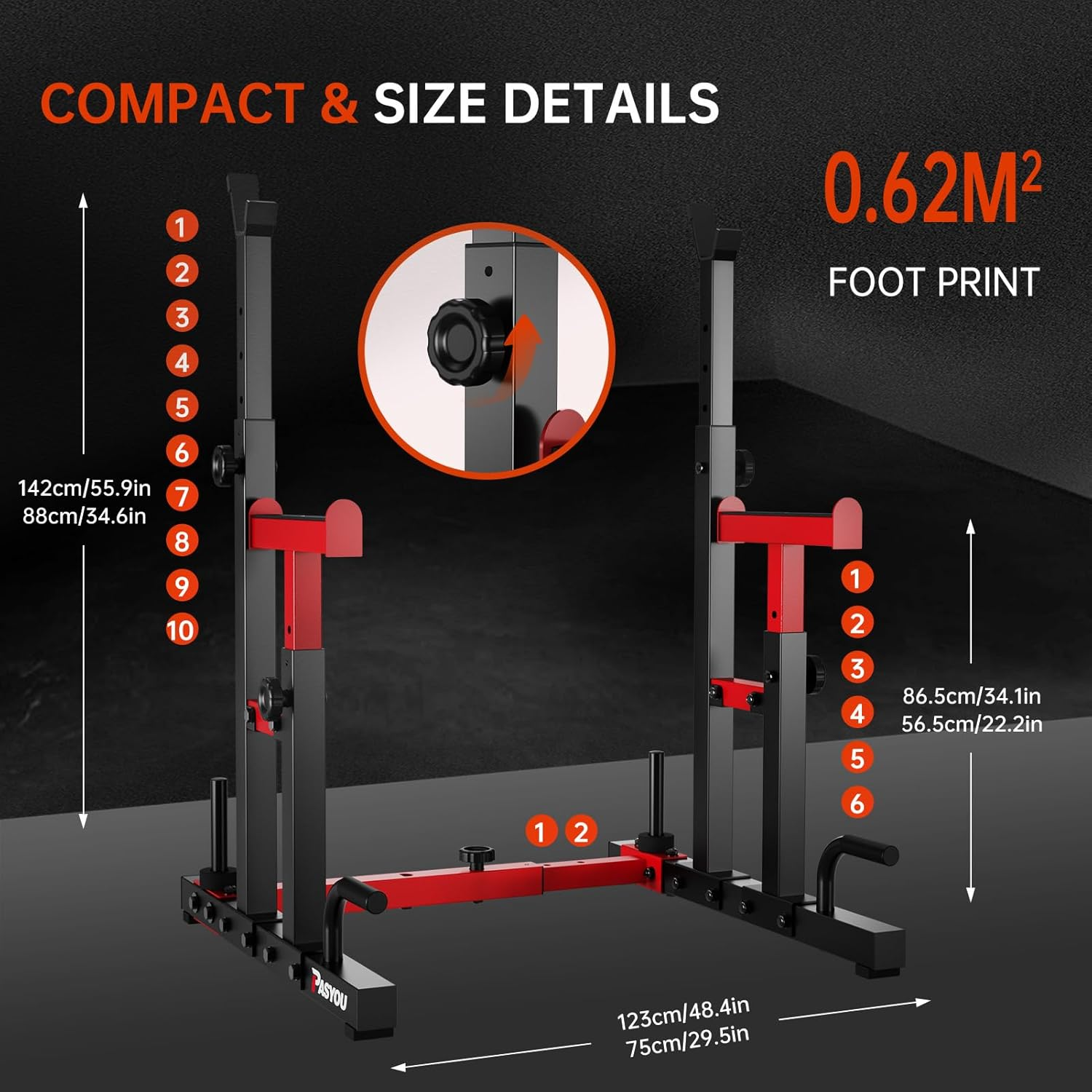 PASYOU Adjustable Squat Rack, Heavy Duty Gym Rack Stand,Multi-Function Weight Rack Stand with Spotters,Push up Portable Strength Training Dumbbell Rack,Max Load 250Kg image number 5