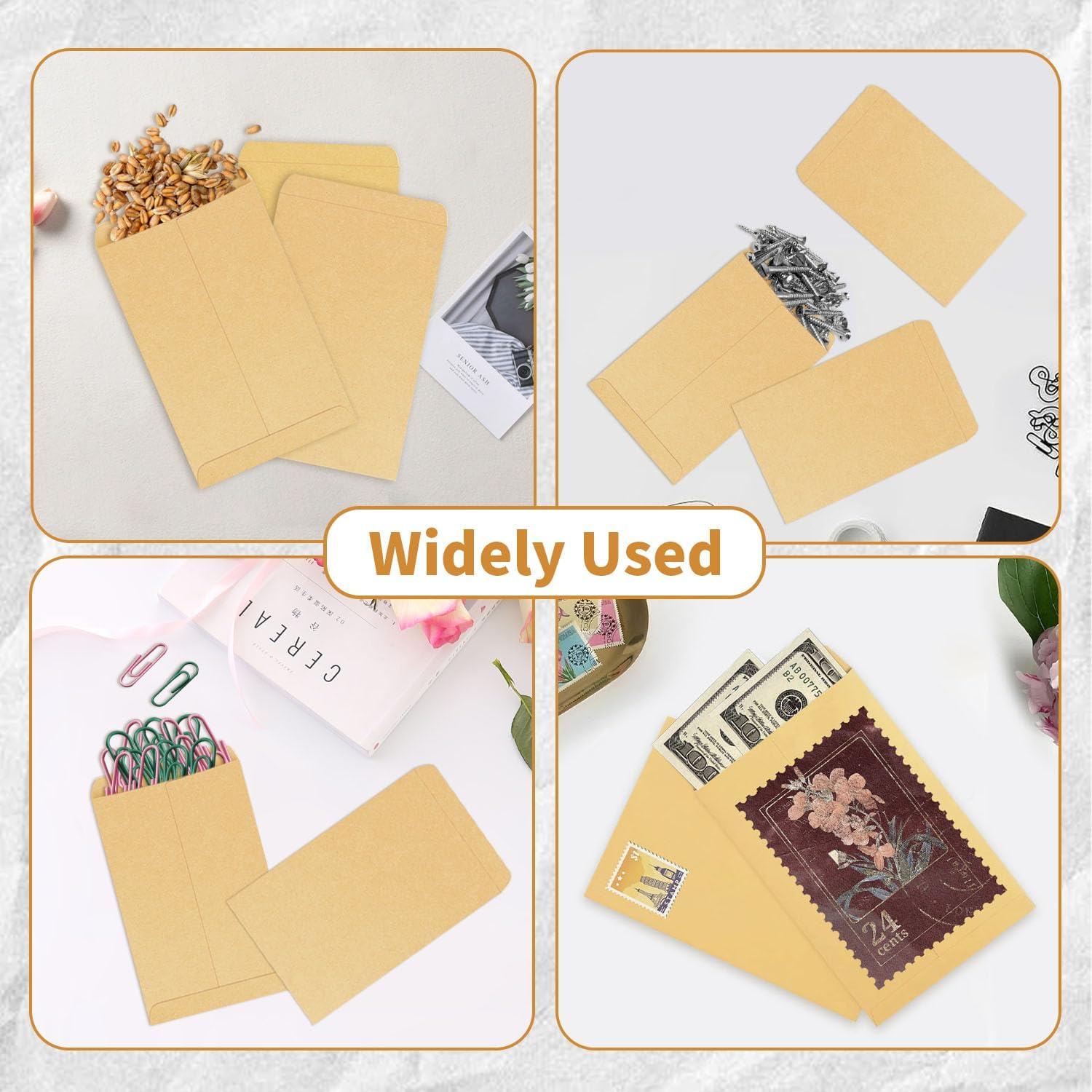 Funcyboo 200 PCS #1 Coin Envelopes Kraft Envelopes, 6.5 X 3.9 Inch Small Parts Envelope Seed Envelop for Seed Coins Cash Credit Cards image number 2