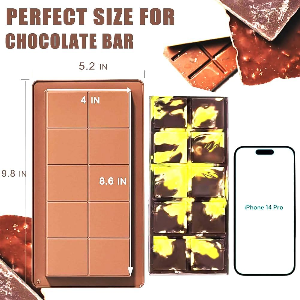 Suithink 2 Pieces Deep Chocolate Bar Molds, 1 Inch Deep Large and Thick Silicone Chocolate Bar Molds for Dubai Chocolate Bar Pistachio, Candy, Chocolate Snacks, Milk Chocolate Bar image number 2