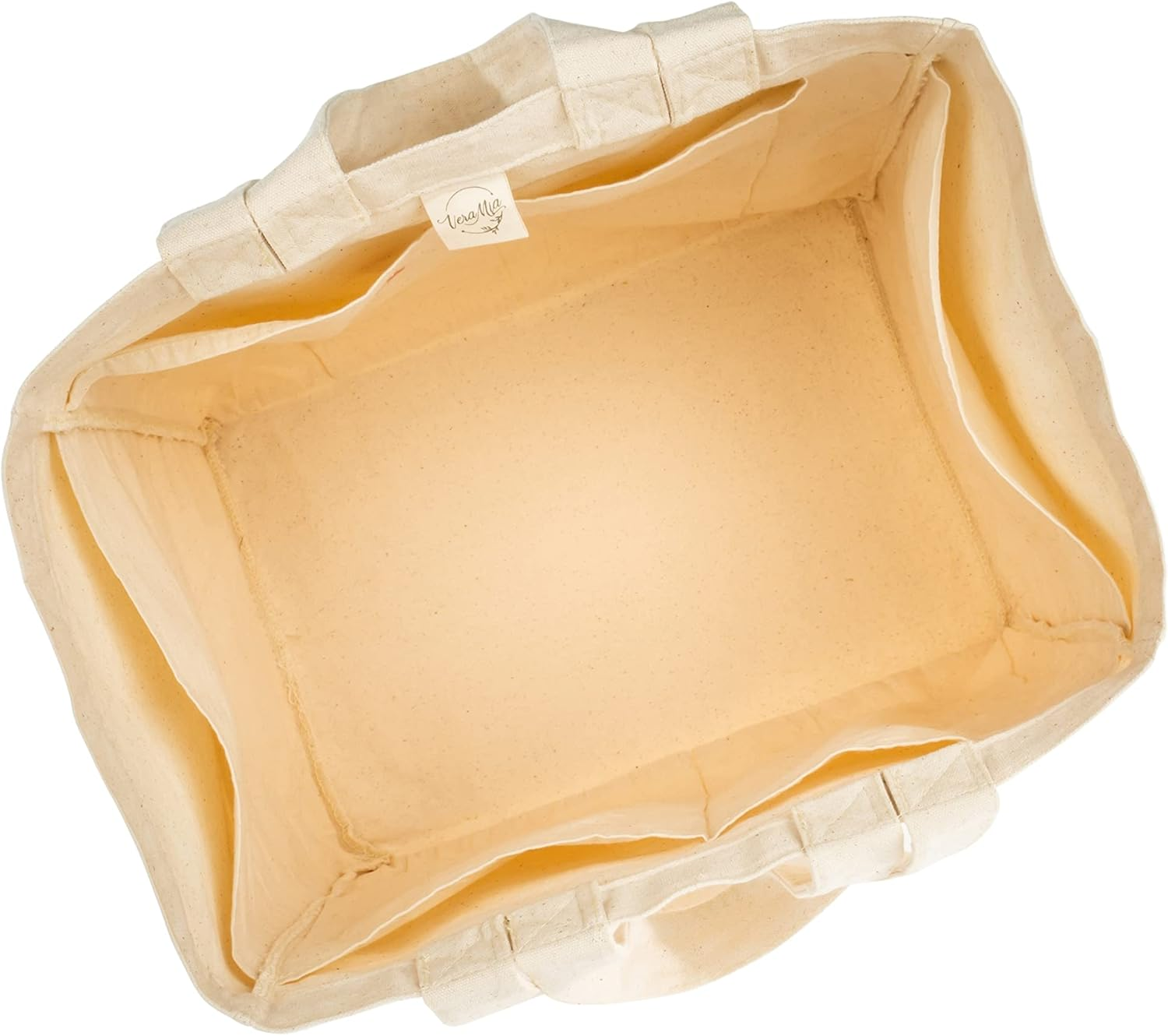 Veramia Canvas Grocery Bag 3Pc XL Set with Real Pockets, Long Shoulder Strap and Short Handle. Heavy Duty, Foldable, Washable image number 4