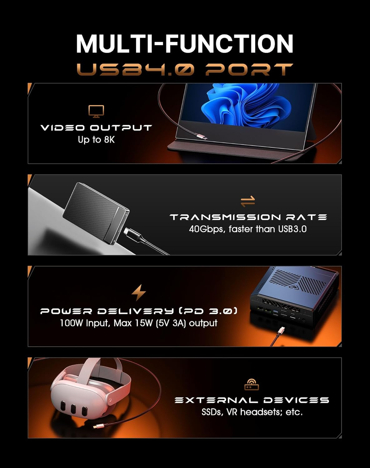 BOSGAME M6 AI Mini PC with AMD Ryzen AI 9 HX 370 (12C/24T 80 Tops) | Radeon 890M, 32GB DDR5 RAM 1TB Nvme SSD, Windows 11 Pro/Wifi 6E/BT 5.4/8K Qual Display (HDMI 2.1/USB4/DP1.4)/2.5G Dual LAN image number 2