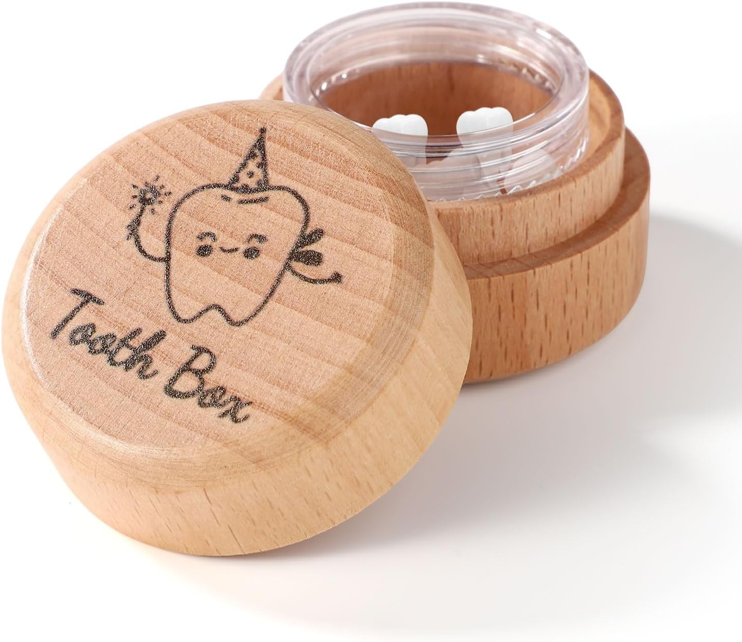 Gosknor Tooth Storage Box, Wooden Tooth Box with Transparent Plastic Box Cute Baby Tooth Box Tooth Holder Box for Lost Teeth Tooth Keepsake Box for Boys Girls Gift image number 4