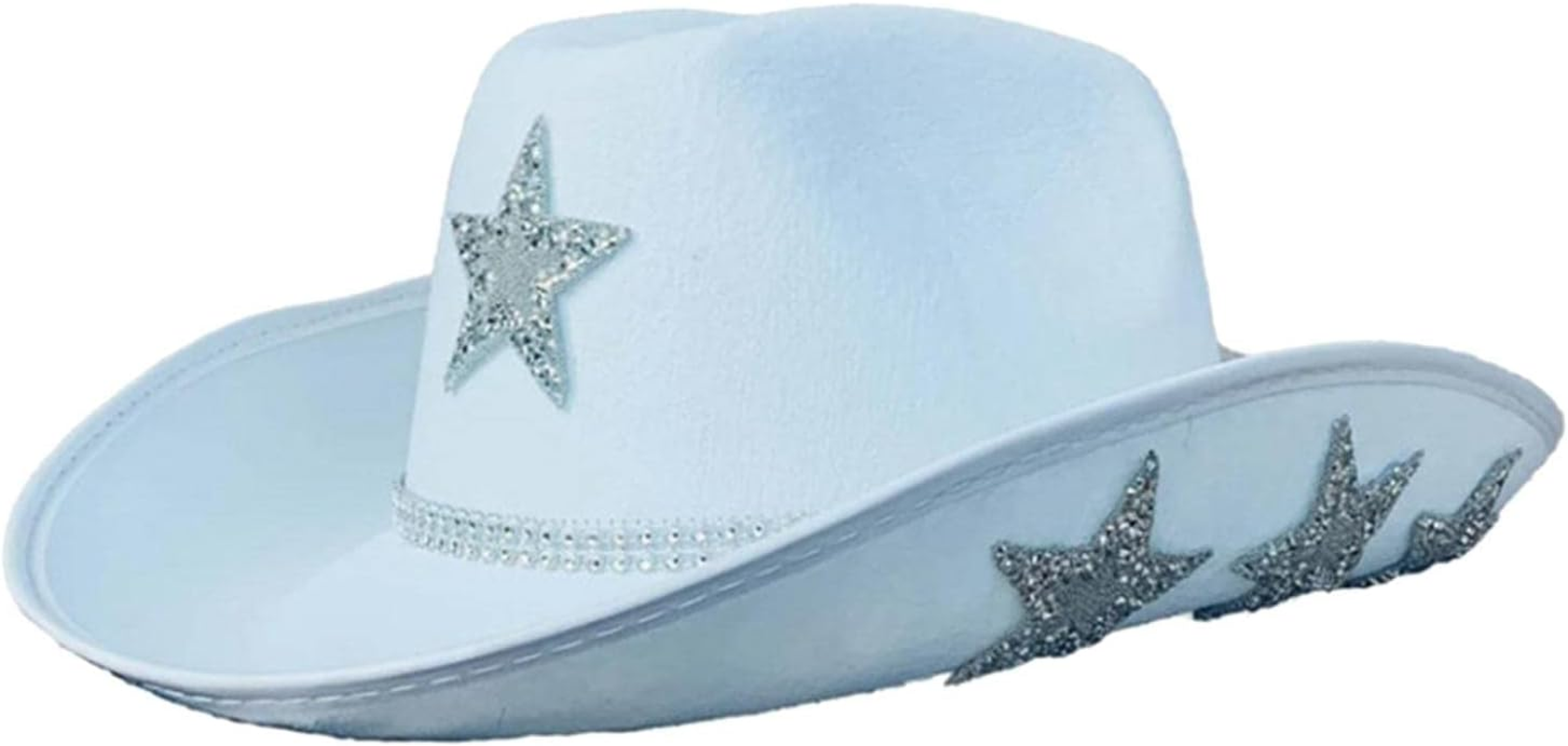 White Hat, Women Cowboy Hats with Sequin Star, Cowboy Costume Accessories for Adults Party Hat Dress Up image number 5