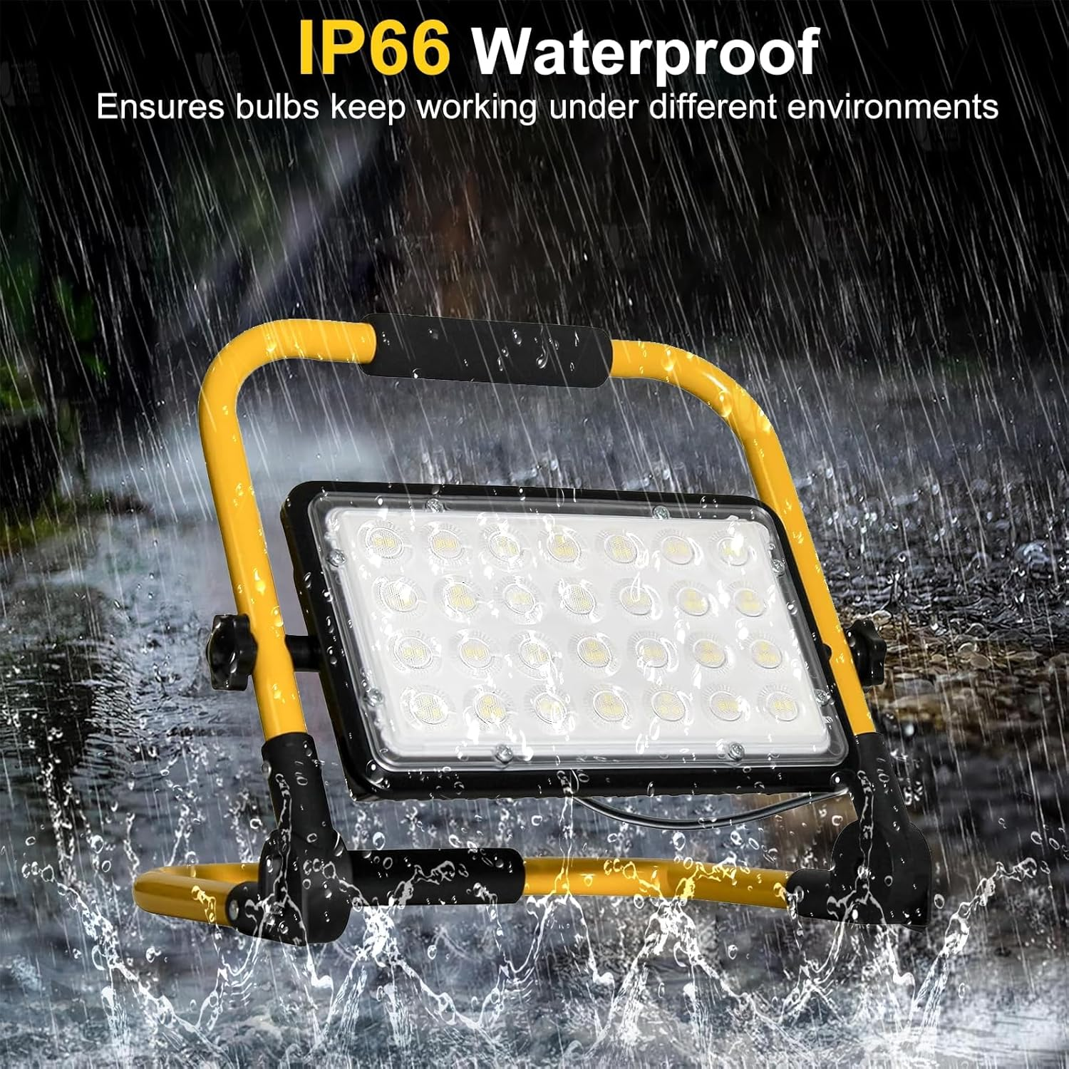LED Work Light, 50W 5000LM Work Lights with Stand, 6500K Super Bright Flood Lights Outdoor, 13.1Ft 4M Cord with Plug, IP66 Waterproof Portable Worklights for Job Site Workshop Garage Construction Site image number 3
