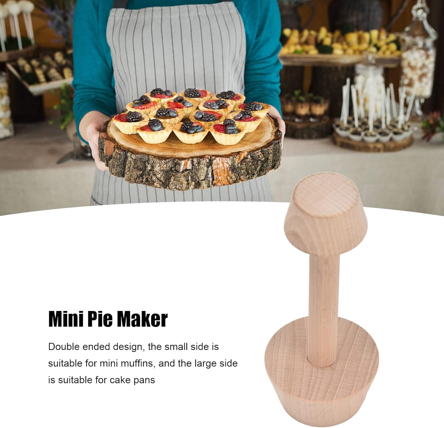 Wooden Tart Tamper Set, Dual Sided Pastry Dough Tart Tamper, Egg Tart Pan Molds DIY Cake Pastry Baking Tool, Pastry Dough Tamper Kit Presser for Mini Egg Tart, Cheesecakes image number 6