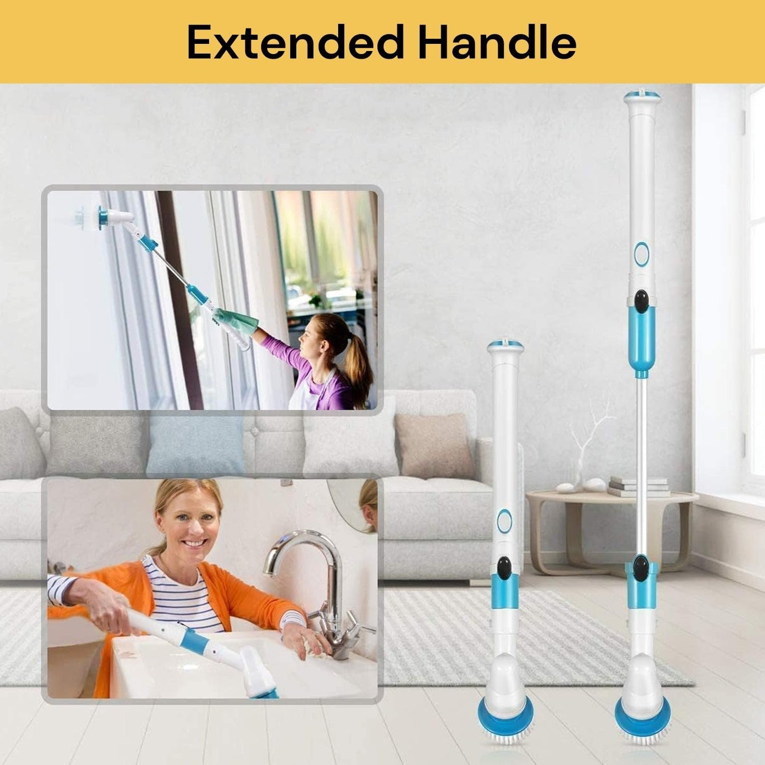 EZONEDEAL 360&deg; Rotating Electric Spin Scrubber, Multi-Purpose Surface Cleaner with 3 Replaceable Brush Heads and 1 Extension Arm for Bathroom, Tile, Floor, Tub, Shower, Bathtub & Kitchen Car Scrubber image number 3