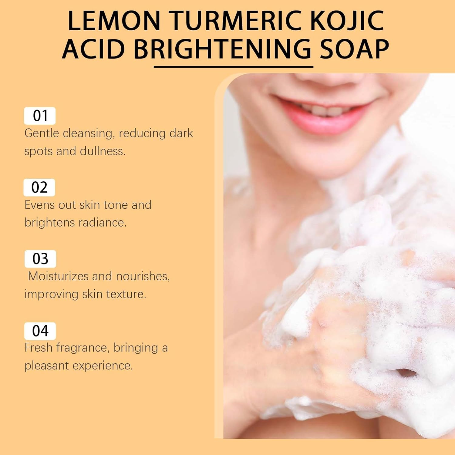 Scentric Glow Soap, Lemon Turmeric Kojic Acid Soap, Turmeric Soap for Dark Spots, Melanin Turmeric Soap for Face and Body, Moisturizing Deep Cleansing for Women & Men, Turmeric Lemon Soap 120G (3Pcs)