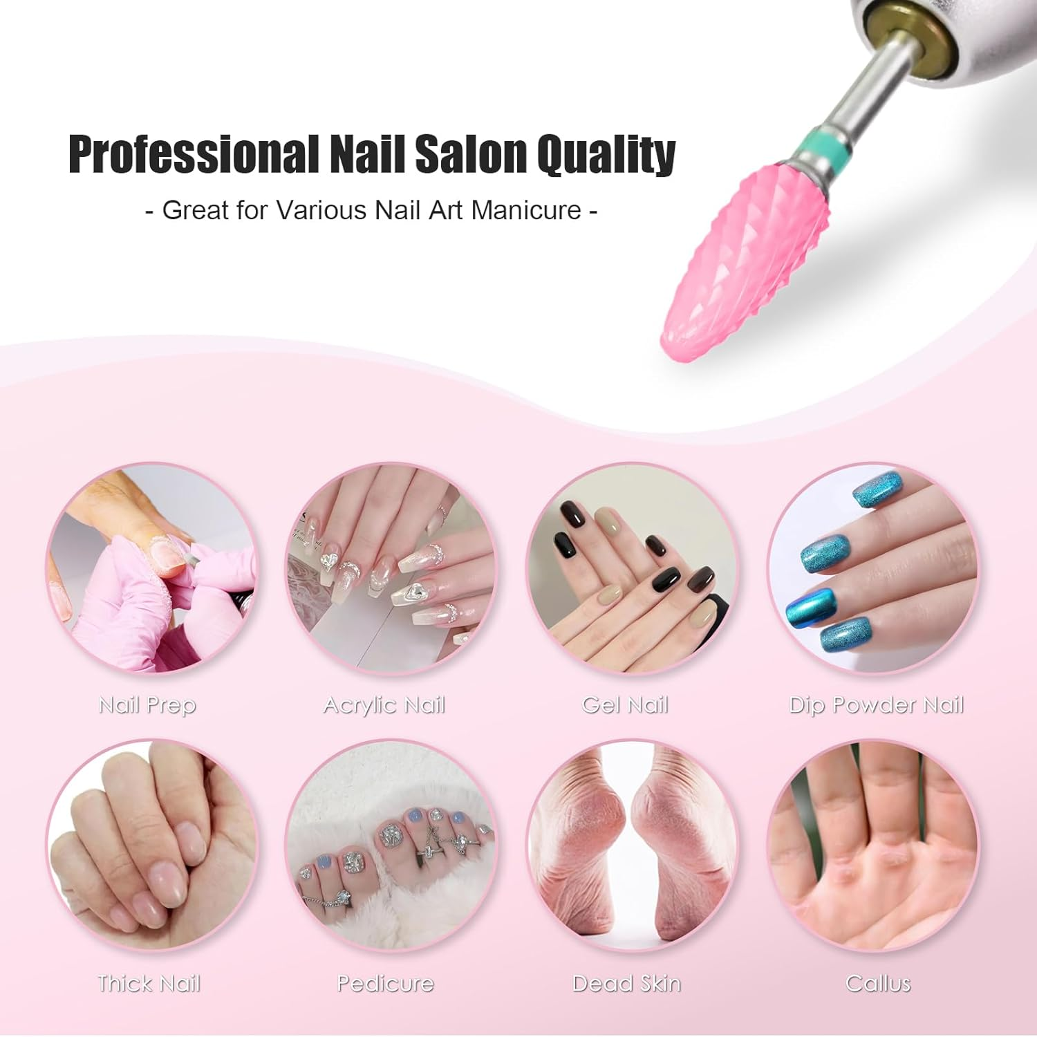 5PCS Ceramic Nail Drill Bits Set, Professional 3/32 Inch Electric Cuticle Drill Bits Nail Tech for Acrylic Gel Nails Polishing Manicure Pedicure, Efile Remover Safety Bit for Home Salon image number 4