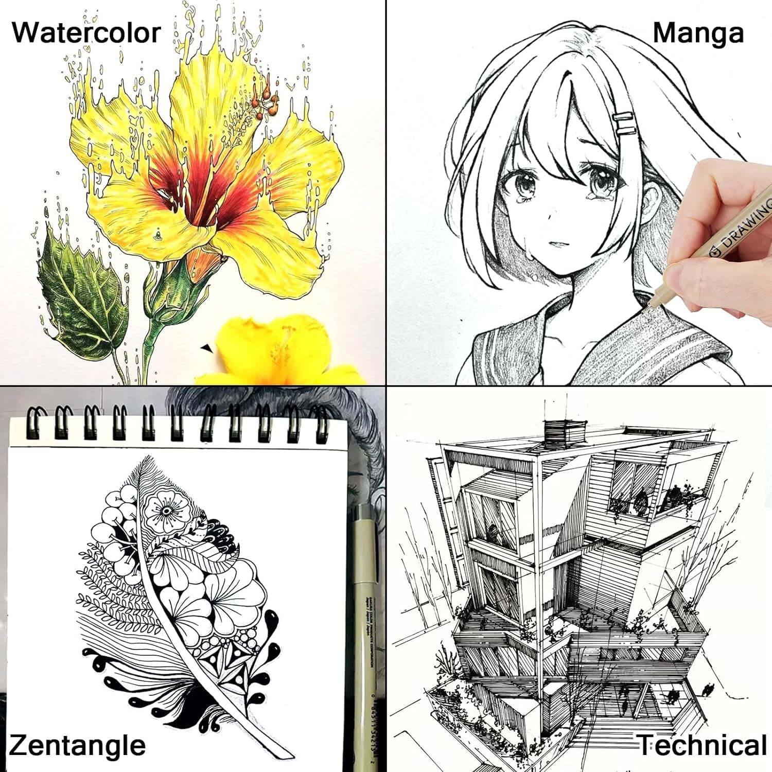 Micro Fineliner Drawing Art Pens: 12 Black Fine Line Waterproof Ink Set Artist Supplies Archival Inking Markers Liner Professional Sketch Outline Anime Sketching Watercolor Zentangle image number 2