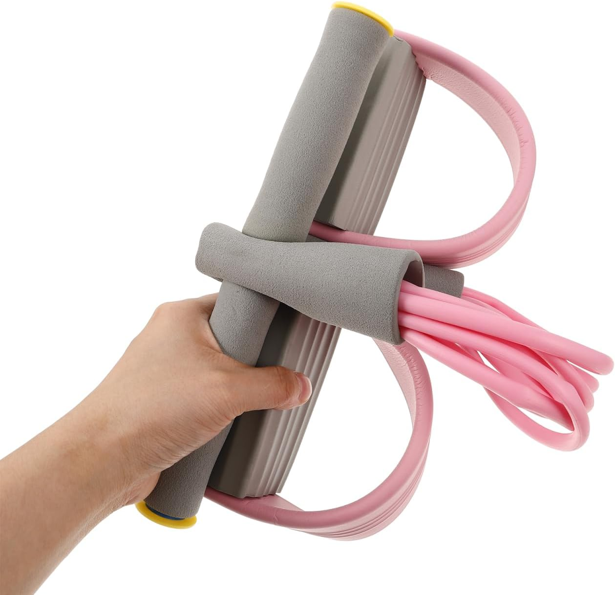 Mipcase Resistance Band with Handle : 6-Tube Elastic Foot Pedal Resistance Band for Yoga Abdomen Leg Stretching, 18.47X10.22X2.16In (Pink) image number 1