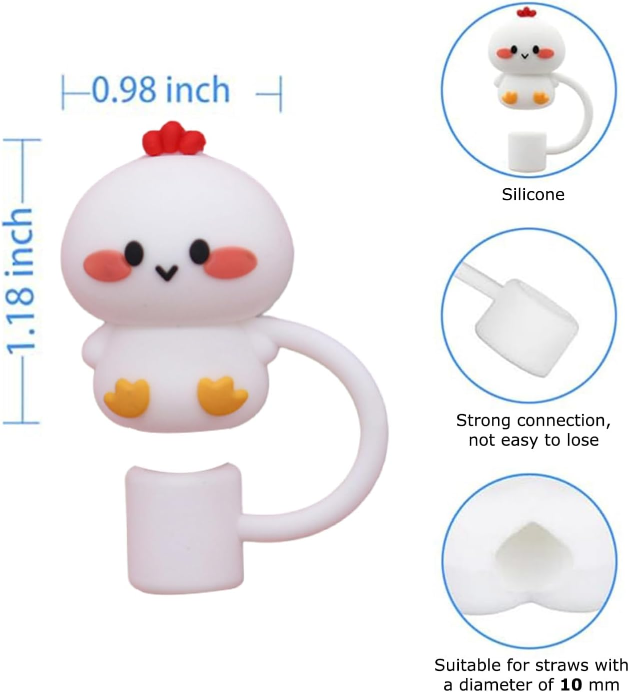 6 Pack Silicone Straw Cover Cap for Stanley Cup, Cute Funny Straw Topper Compatible with 30&40 Oz Tumbler with Handle,10Mm 0.4In Dust-Proof Reusable Straw Tips Lids image number 2