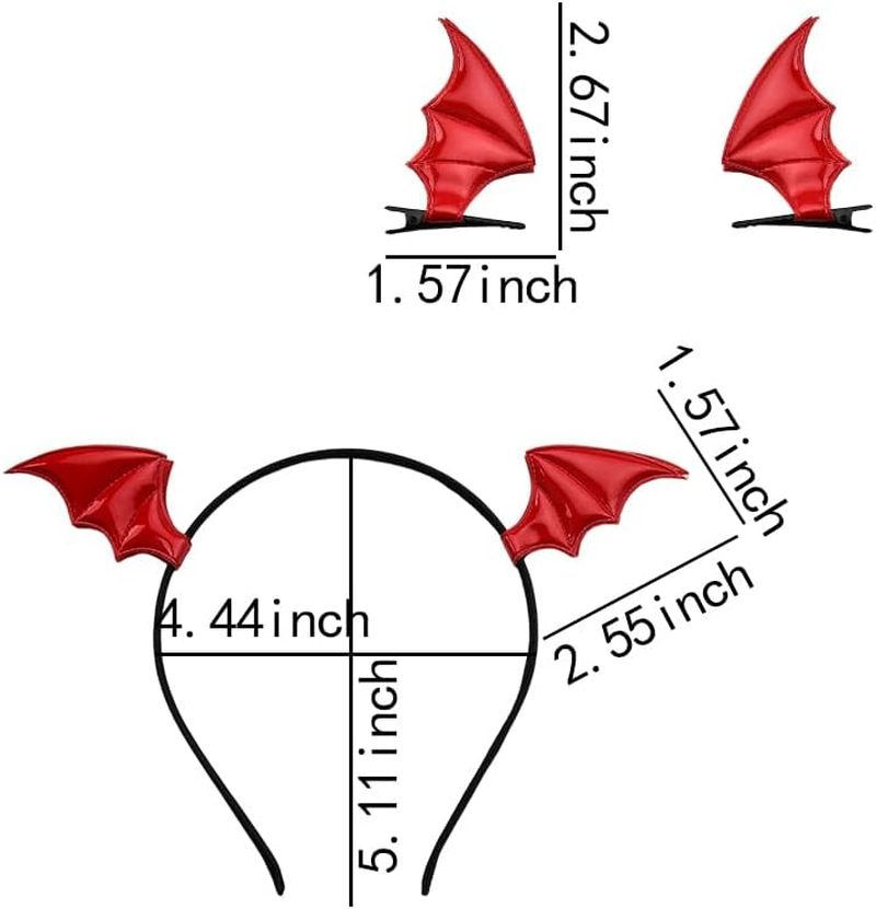 Bat Wings Hair Accessories Halloween Headband for Girls Red Bat Wings Hair Clips for Halloween Cosplay Costume Devil Bat Headbands Headpieces for Bat Barrettes for Women Halloween Party Decorations image number 4