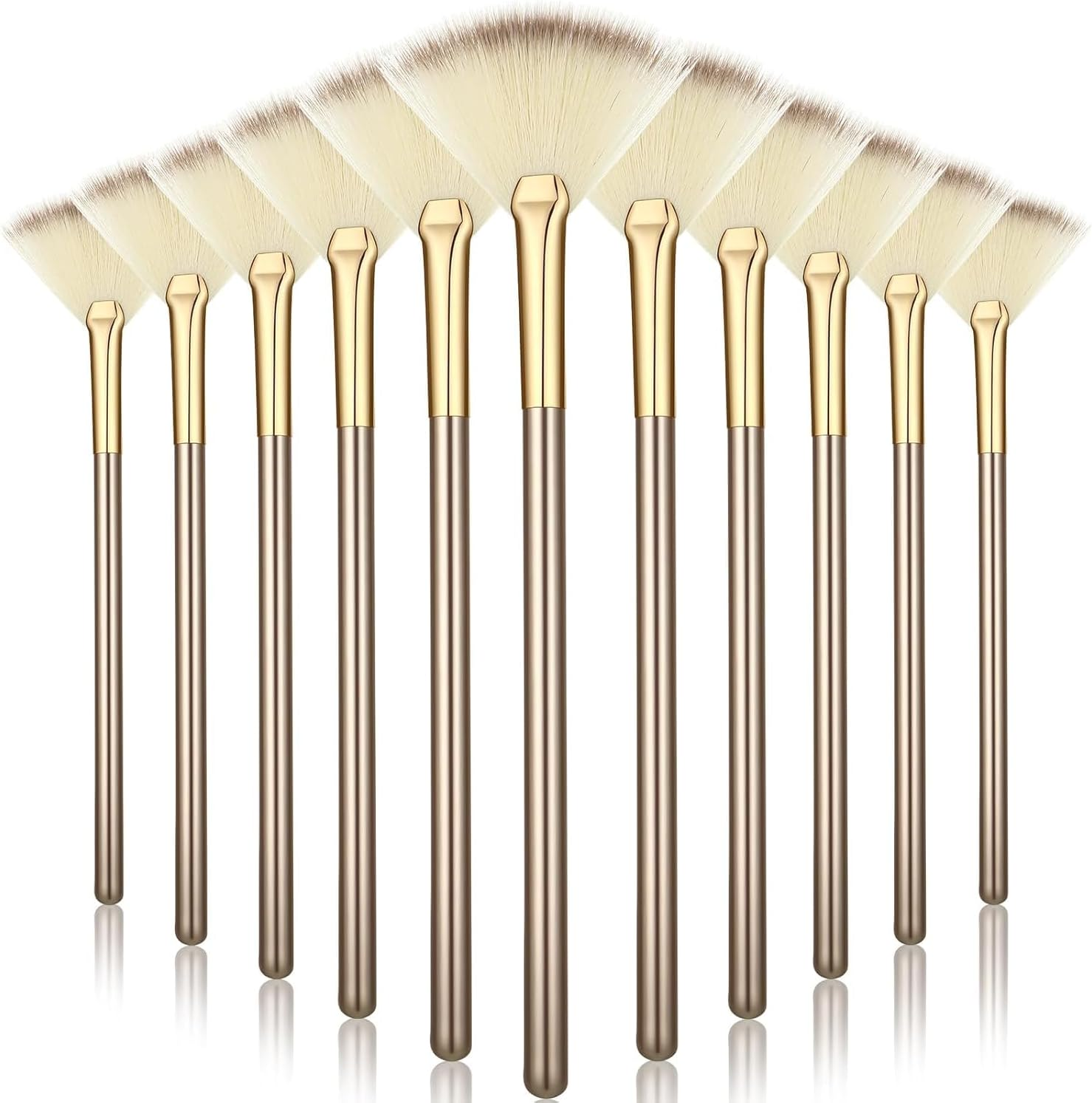 12 Pcs Soft Facial Fan Brush Blush Makeup Brush Face Mask Acid Applicator Multi Use Cosmetic Tools for Peel Mask Makeup for Mud Cream(Champagne) image number 1