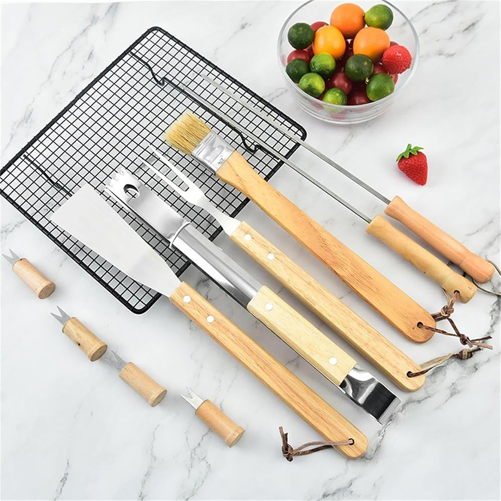 10-Piece Folding Grill Tool Set with Wooden Handle &ndash; Stainless Steel BBQ Accessories with Storage Case for Camping, Tailgating & Outdoor Grilling image number 2