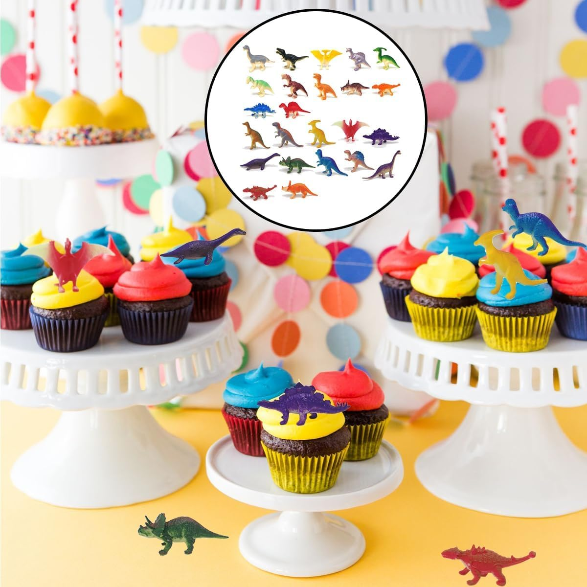 WELANE Dinosaur Figure, 24 PCS Mini Rainbow Dinosaur Toy Set for Birthday Gifts, Party Decorations, Cake Toppers (6Cm/2.3In) image number 3