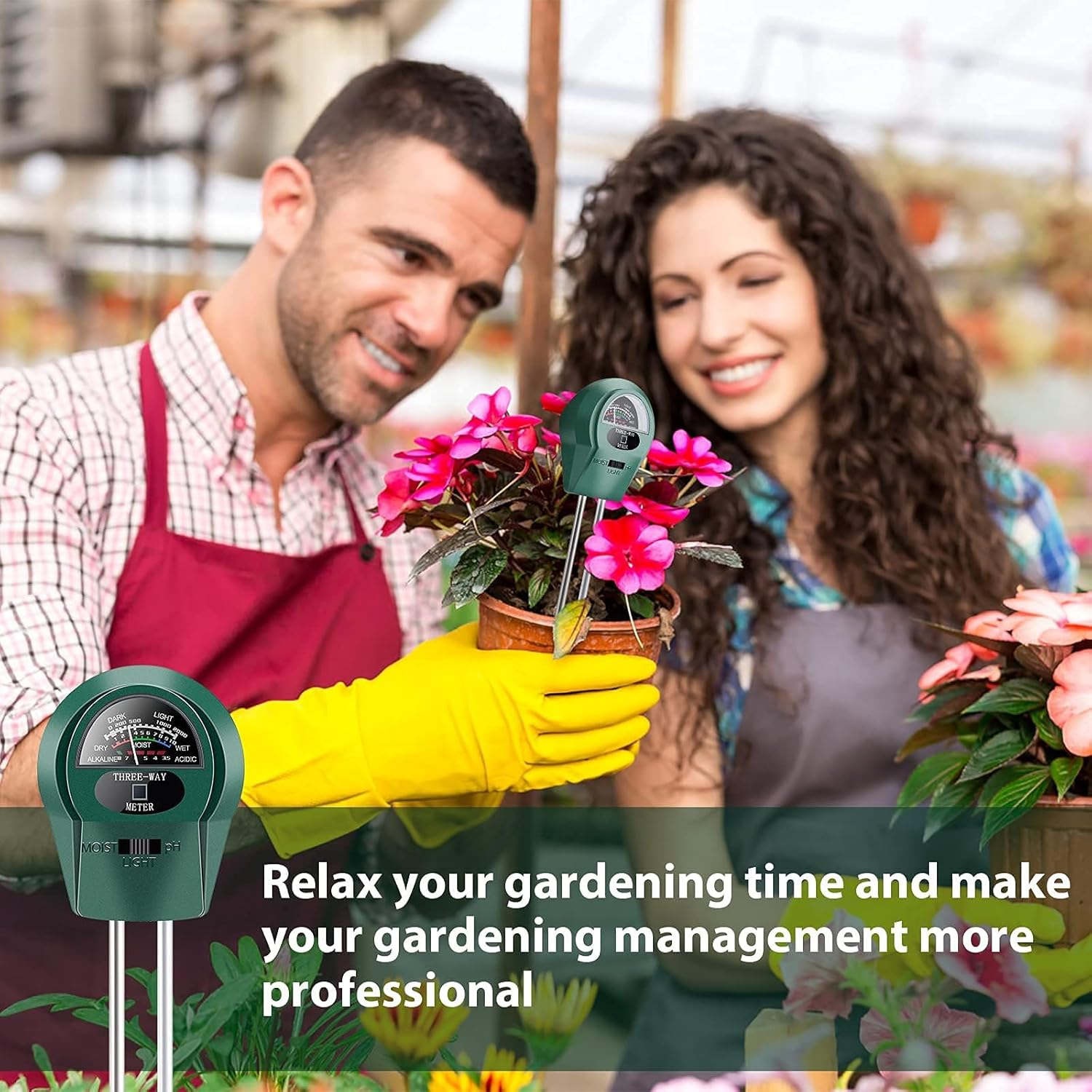 JESWO Plant Soil Moisture Meter, Soil PH Tester, Photometer, 3-In-1 Hygrometer for Gardening, Farming,Plants, No Batteries Required image number 2