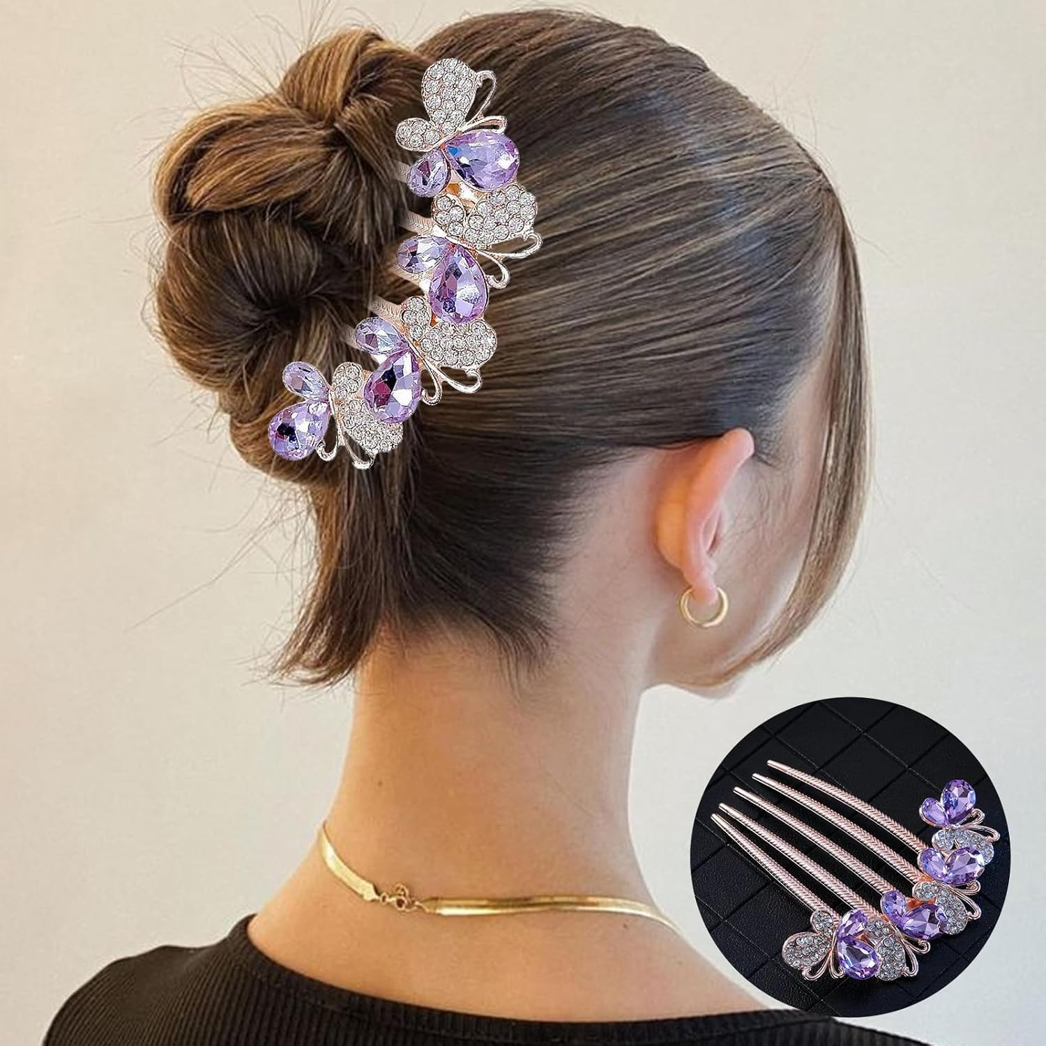 JEYORZY 1 X Hair Combs with Rhinestones, Hair Combs, Hair Comb for Cliping, Butterfly and Flowers, Hair Combs with Rhinestones, Hair Combs for Women Gifts, Bridal Hair Accessories, Hair Side Combs For image number 2