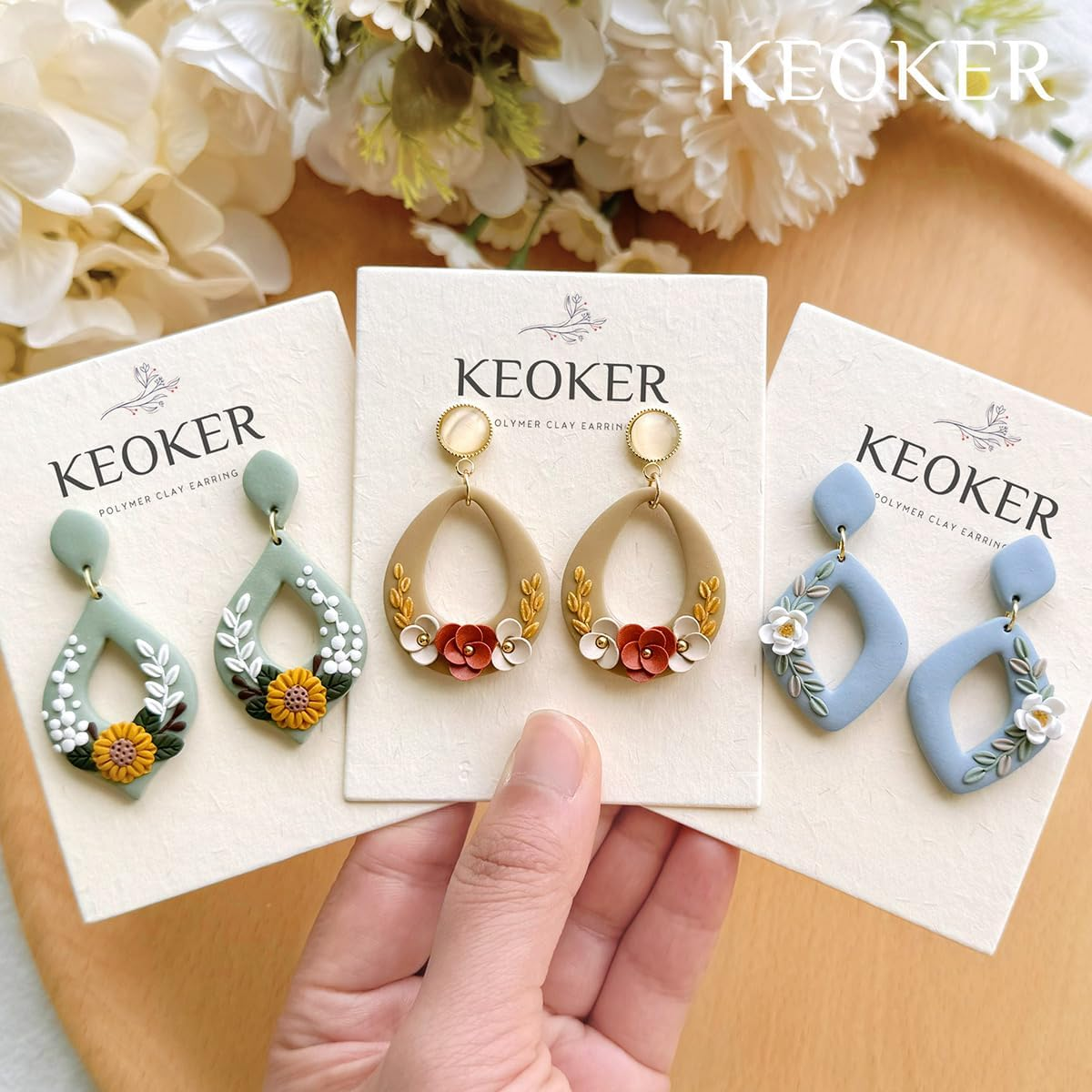 Keoker Clay Cutters, Organic Polymer Clay Cutters for Earrings Making, 20 Shapes Floral Polymer Clay Cutters, Studs Clay Cutters for Polymer Clay Jewelry (A+B) - A+B image number 6