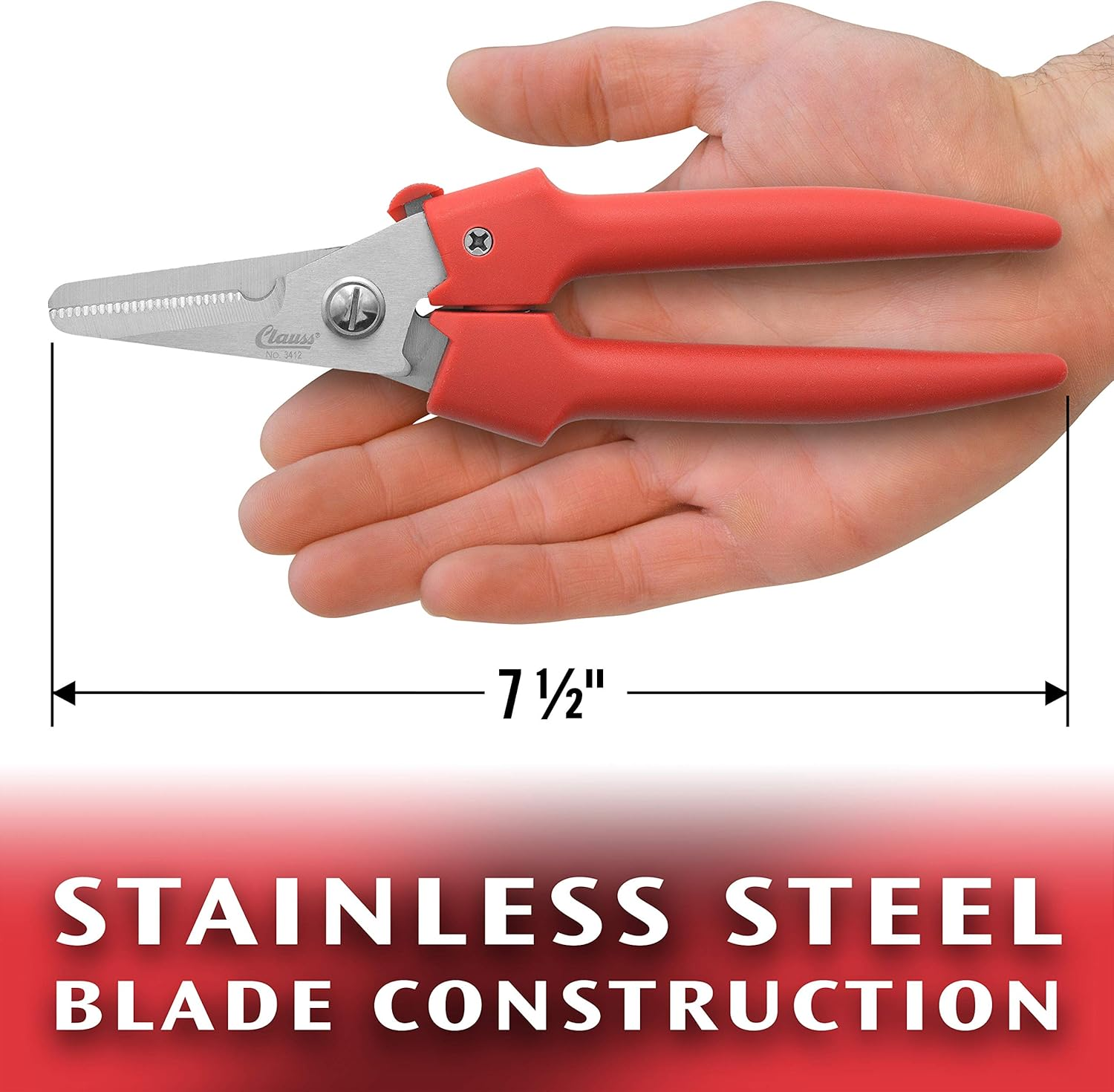 Clauss Spring-Action Stainless Steel Wire Cutters/Pruning Shears for Gardening, Red, 7.5&rsquo;&rsquo; (33503) image number 6