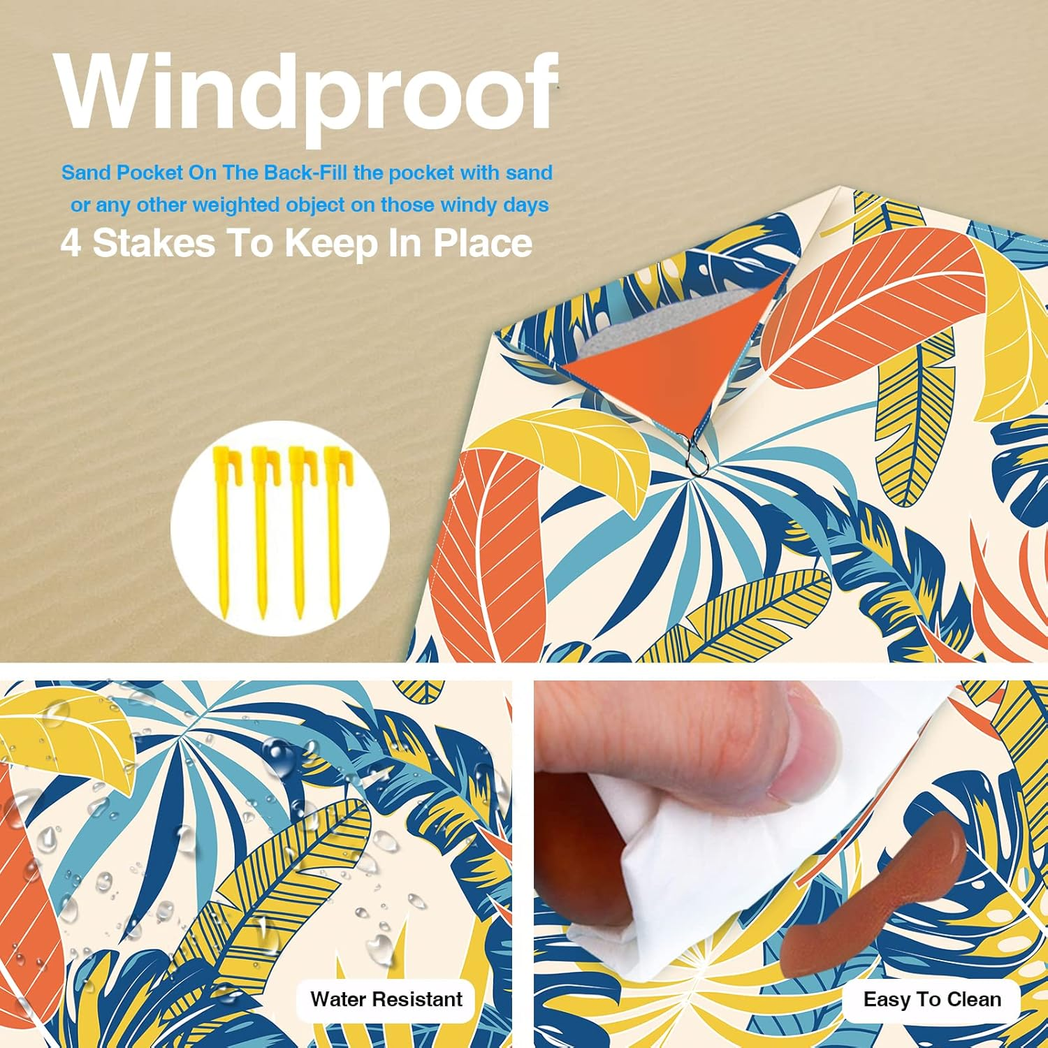 Beach Blanket Sandproof, Waterproof Beach Mat Oversized 79 X 83 Inch for 4-6 Adults, Lightweight Beach Blanket for Outdoor Travel Camping Hiking - Colorful image number 5