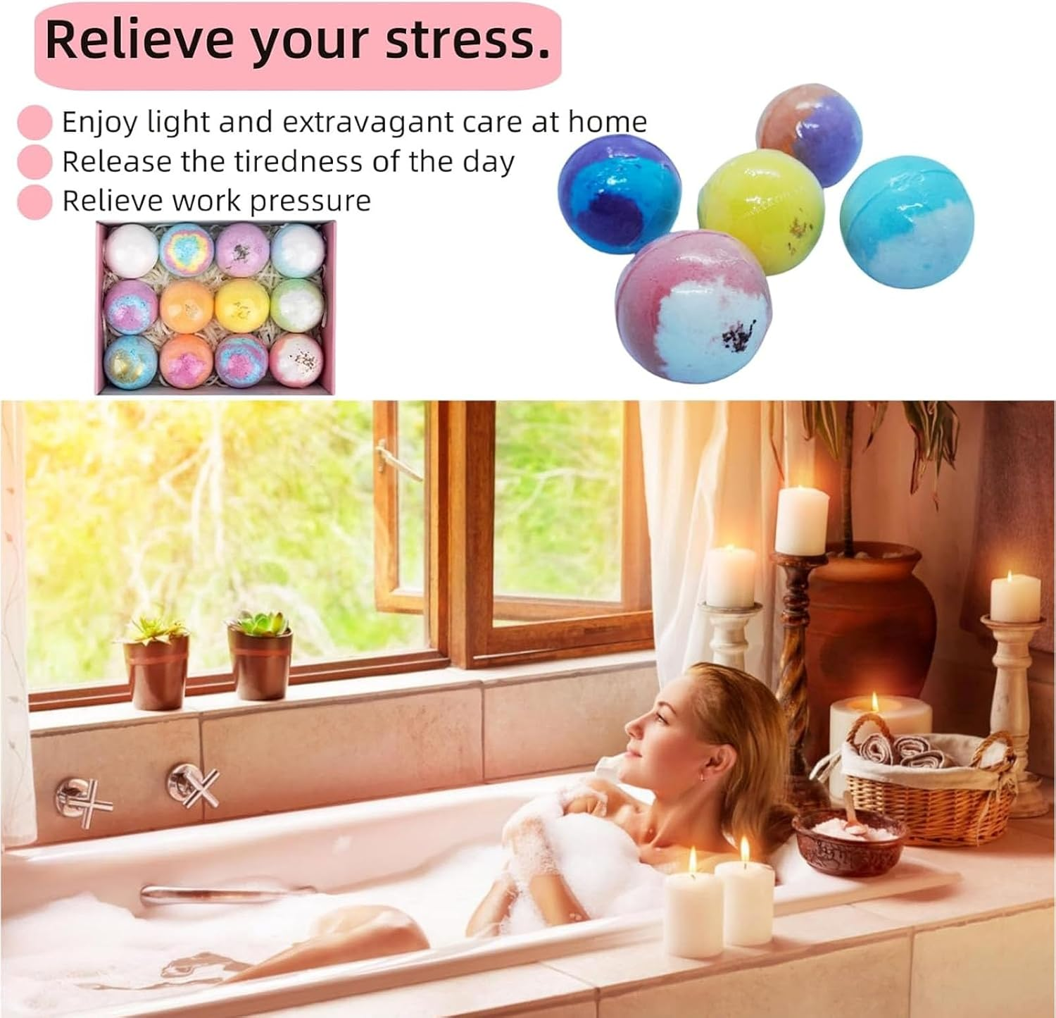 Oolong Bath Bombs Gift Set, 12 Pack Dried Flower Bath Ball Bath Bombs Setwith Natural Essential Oil, Rich Fizz, Bubbles, Handmade Bath Bombs for Moisturizing Dry Skin, Christmas Birthday Gifts Idea for Women, Mother, Kids, Christmas image number 2