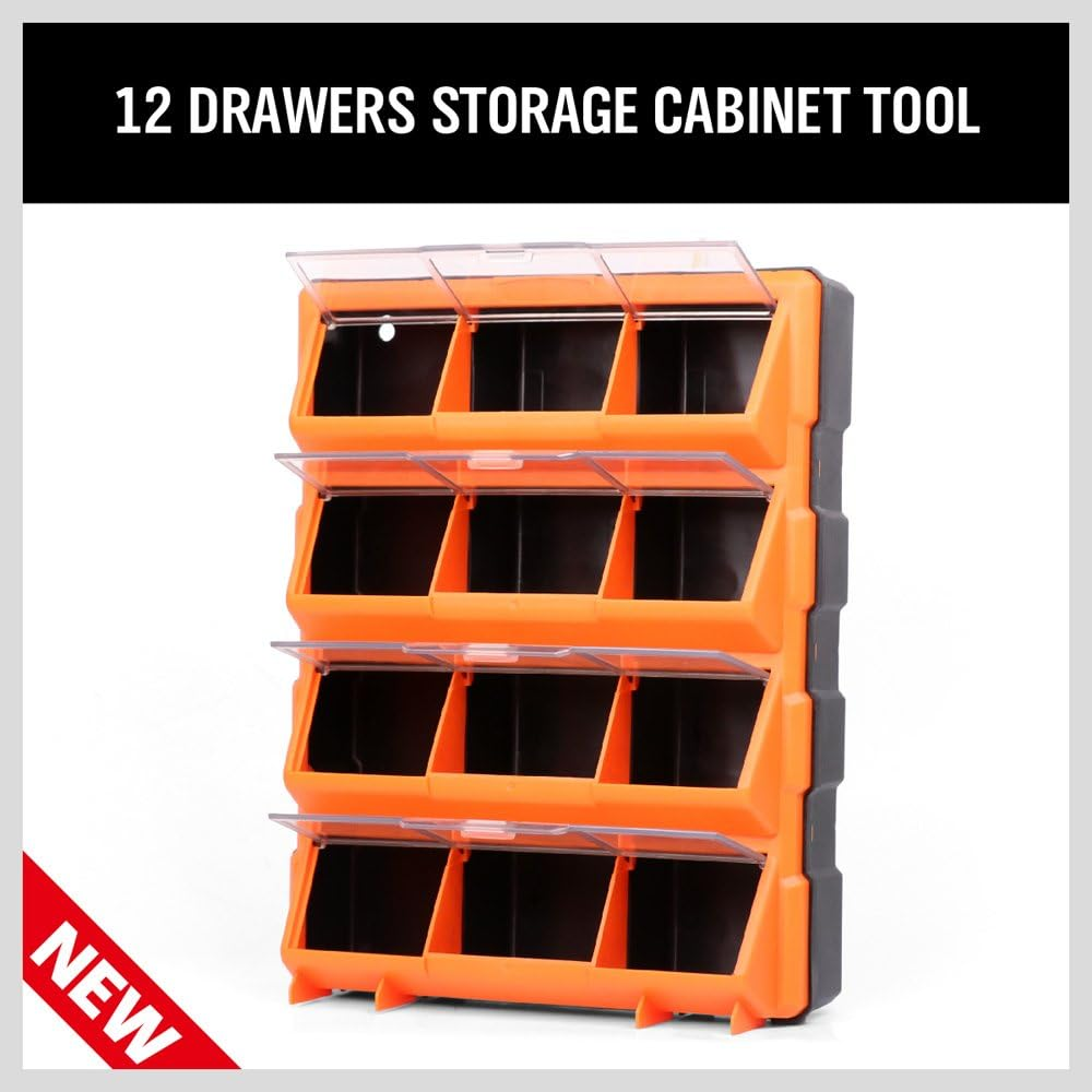 HORUSDY 12 Drawers Storage Cabinet with Flip Doors Tool Parts Organiser Box Chest Case Plastic Bin Organizer Toolbox image number 6