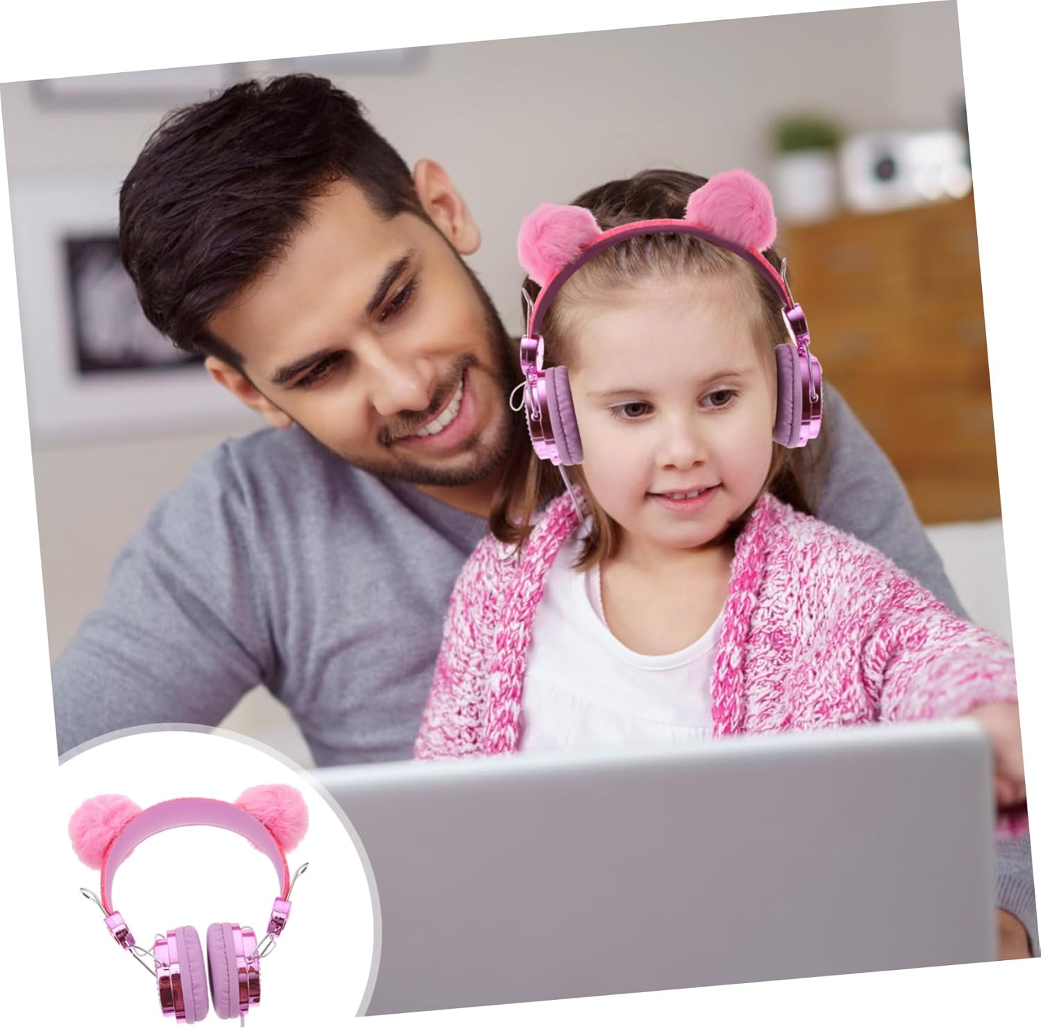 TINEASUR Children Headphones with Mic on Ear Headset for Kids Rhinestone Glitter Furry Ball Design School Travel Use Wired Headphones for Boys and Girls image number 1