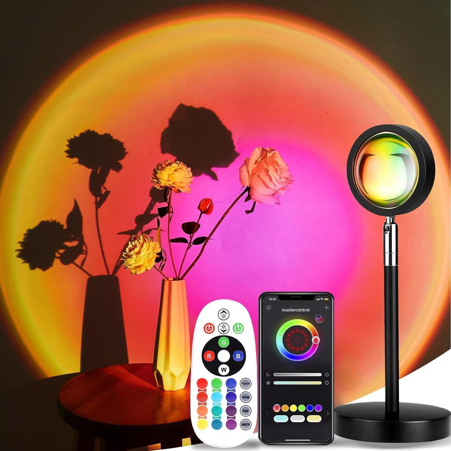 Sunset Lamp,Led Sunset Light,16 Colors Changing APP Control Sunset Lamp Projector,Sunlight Lamp Rainbow Night Light Projector for Room Photography Party (16 Color APP)