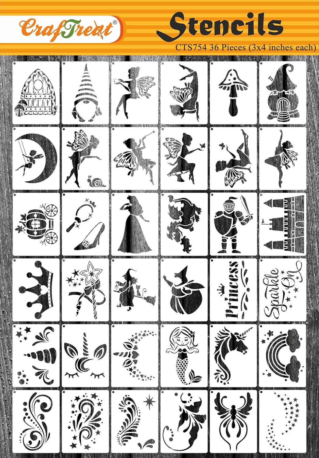 Craftreat Pack of 36Pcs Fairytale Stencils for Painting on Canvas, Wallart, Journal Notebook, Home Decor and Scrapbooking Supplies - Craft FARIES & COMICS STENCIL - 3X3 Reusable Arts & Crafts Supplies image number 5