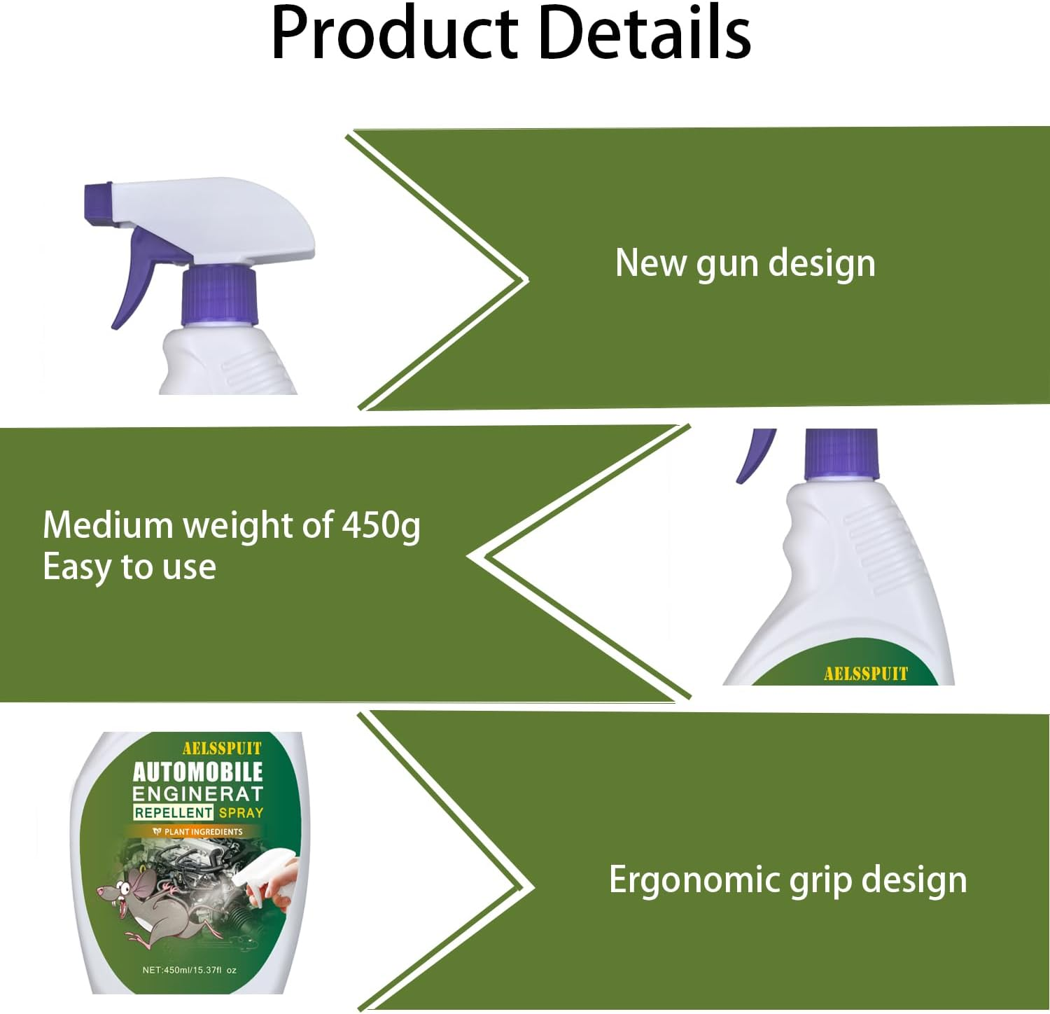 AELSSPUIT Plant-Based Automobile Engine Safe Mouse Repellent&ndash; Long-Lasting, Eco-Friendly Rodent Deterrent for Cars, Protects against Wire & Hose Damage, Easy Application for Safe & Effective 450Ml image number 2